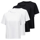 ONLY Damen T-Shirt 4er Pack - ONLONLY TEE, Rundhals, Baumwolle, einfarbig
