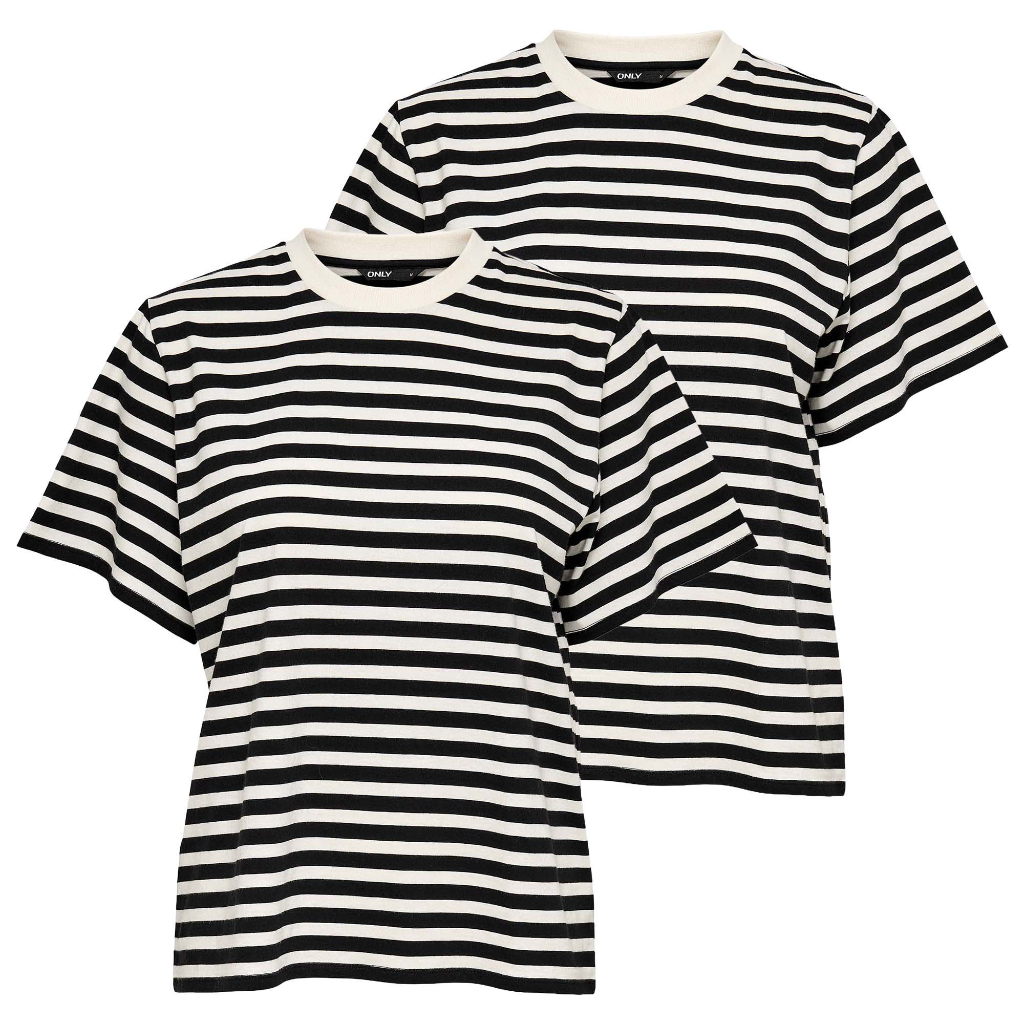ONLY Damen T-Shirt 2er Pack - ONLLIVINA LIFE STRIPE TEE, Kurzarm, Rundhals, Streifen