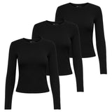 ONLY Damen Langarmshirt 3er Pack - ONLRILEY O-NECK TOP, Longsleeve, Rundhals, Cotton Stretch