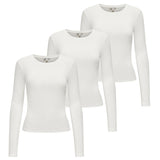 ONLY Damen Langarmshirt 3er Pack - ONLRILEY O-NECK TOP, Longsleeve, Rundhals, Cotton Stretch