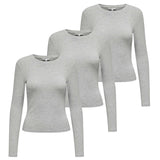 ONLY Damen Langarmshirt 3er Pack - ONLRILEY O-NECK TOP, Longsleeve, Rundhals, Cotton Stretch