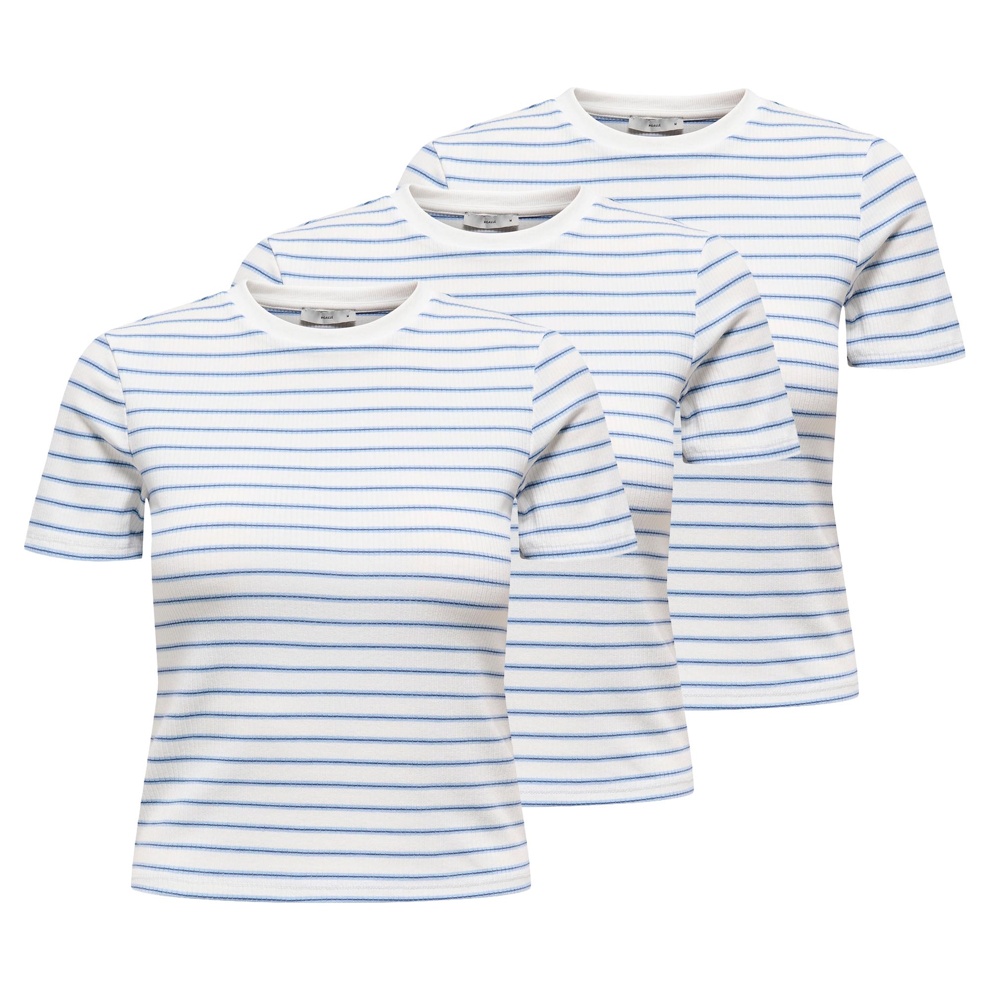 ONLY Damen T-Shirt 3er Pack - ONLLUPE STRIPE TEE, Kurzarm, Rundhals, Slim Fit, Streifen