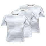 ONLY Damen T-Shirt 3er Pack - ONLLUPE STRIPE TEE, Kurzarm, Rundhals, Slim Fit, Streifen