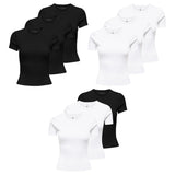 ONLY Damen T-Shirt 3er Pack - ONLVAL LIFE O-NECK TOP, Rundhals, Baumwolle, einfarbig