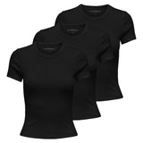 ONLY Damen T-Shirt 3er Pack - ONLVAL LIFE O-NECK TOP, Rundhals, Baumwolle, einfarbig