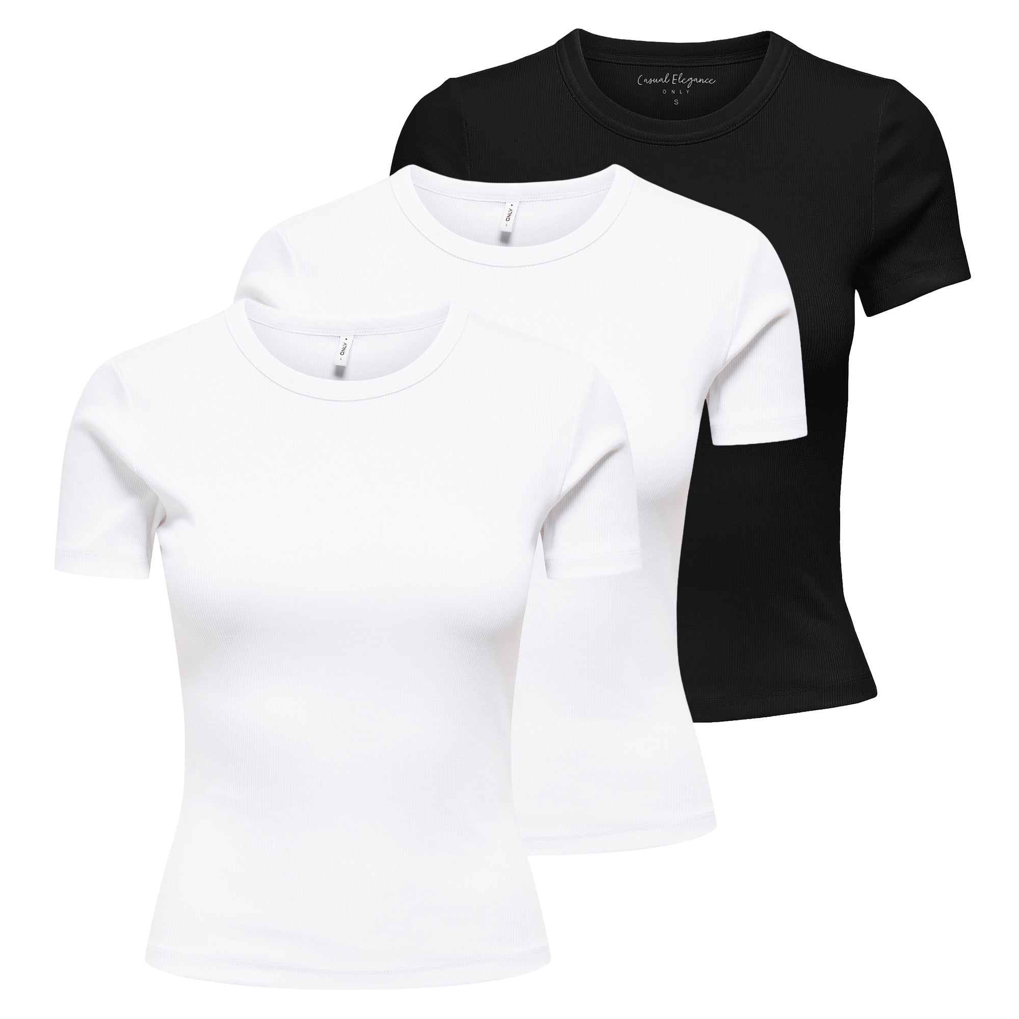 ONLY Damen T-Shirt 3er Pack - ONLVAL LIFE O-NECK TOP, Rundhals, Baumwolle, einfarbig