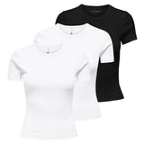 ONLY Damen T-Shirt 3er Pack - ONLVAL LIFE O-NECK TOP, Rundhals, Baumwolle, einfarbig