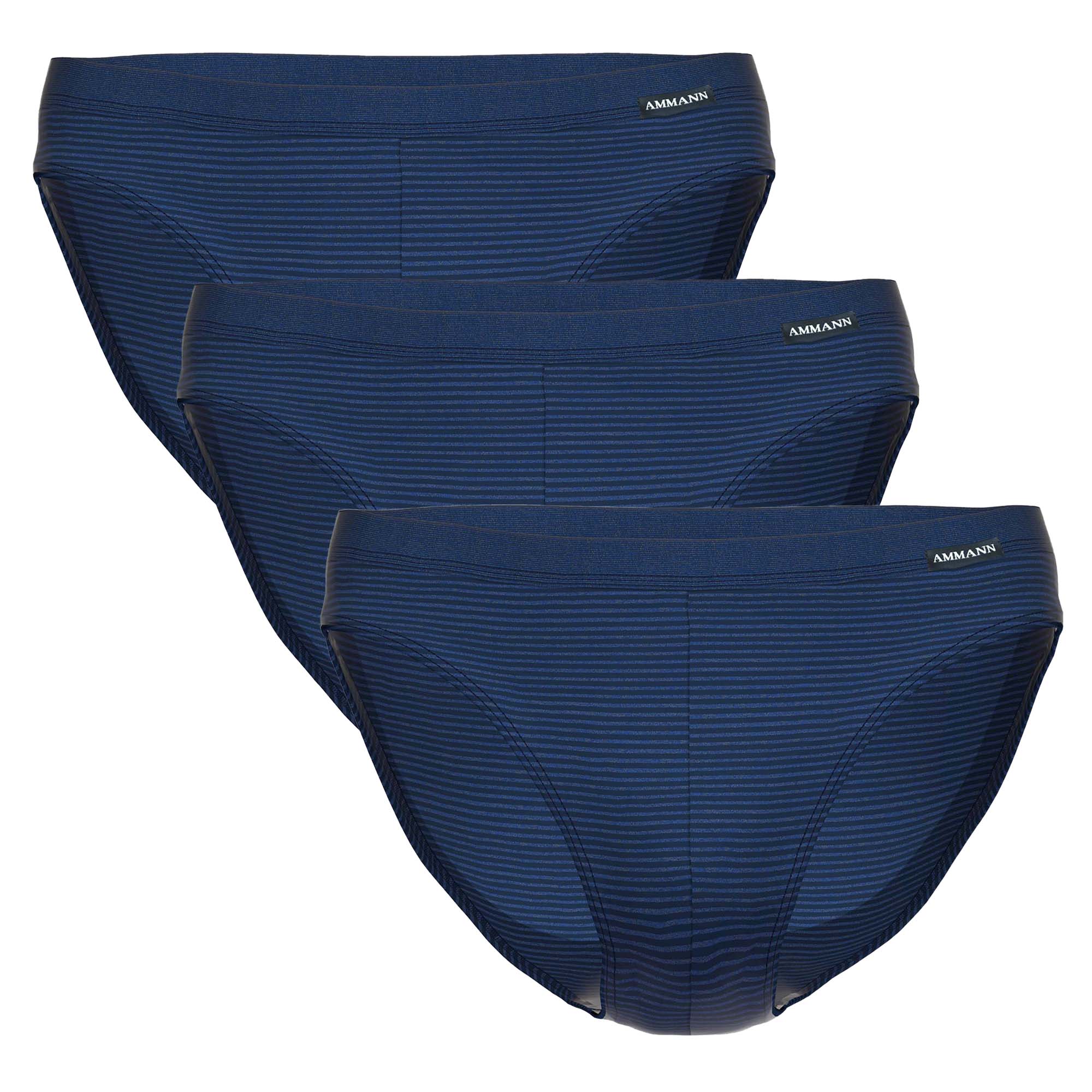 AMMANN Herren Slip 3er Pack - Jazz Pants Jeans, Feinripp, Softbund, Ton-in-Ton Streifen, Baumwollmischung