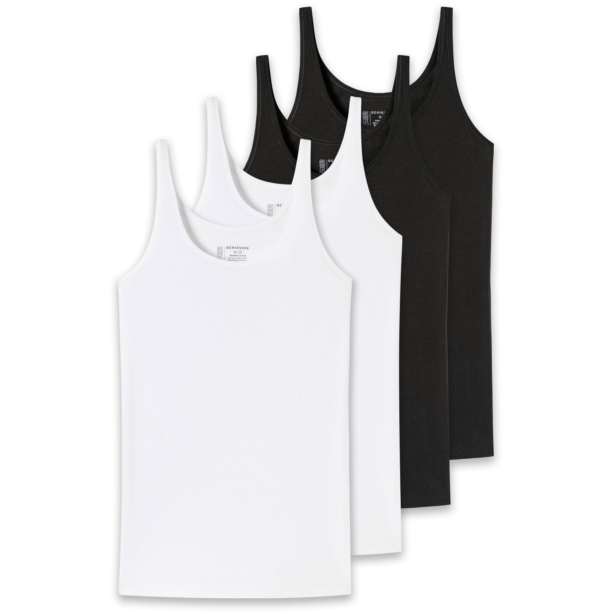 SCHIESSER Damen Trägertop, 4er Pack - Single Jersey, Serie 95/5, uni