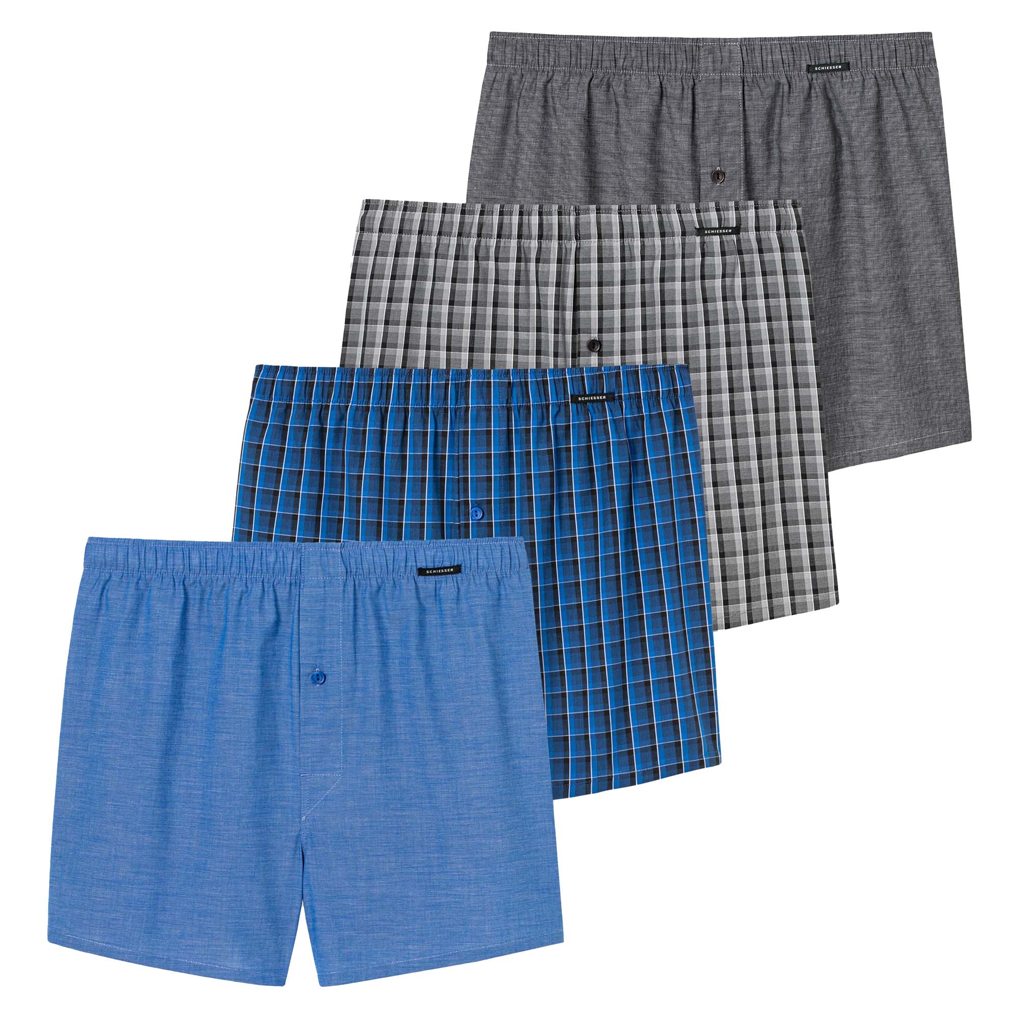 SCHIESSER Herren Web-Boxershorts, 4er Pack - Unterhose, Baumwolle