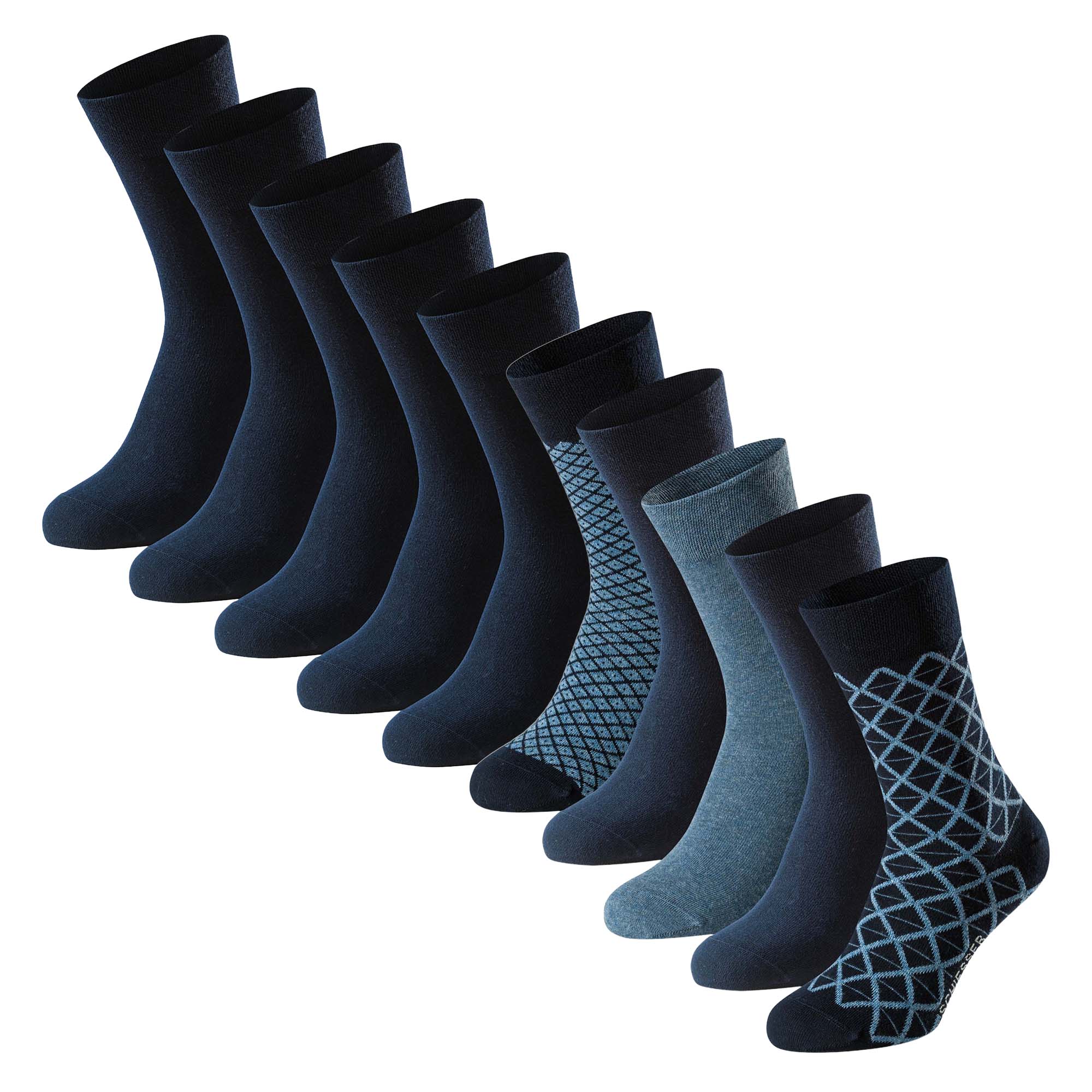 SCHIESSER Herren Socken, 10er Pack - "Bluebird", Baumwoll-Mix, uni/gemustert