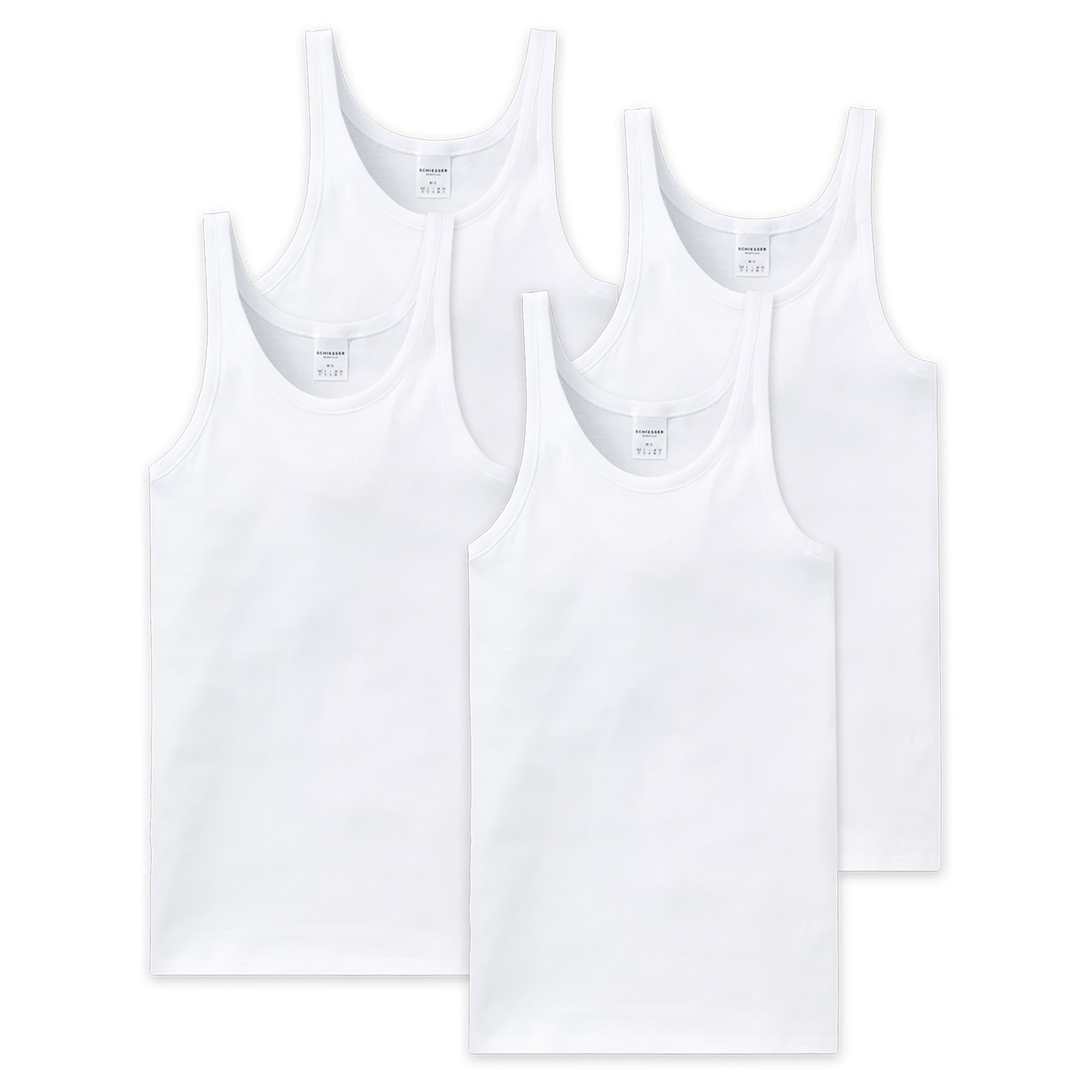 SCHIESSER Herren Unterhemd 4er Pack - ärmellos, Cotton Essentials, Feinripp