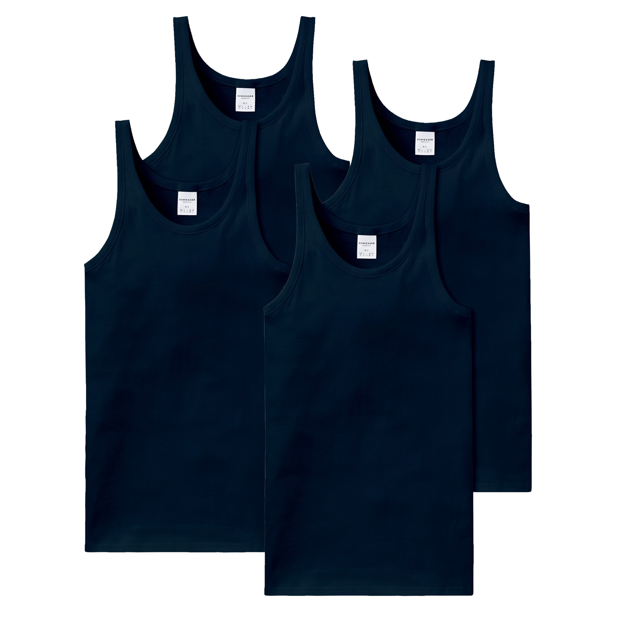SCHIESSER Herren Unterhemd 4er Pack - ärmellos, Cotton Essentials, Feinripp