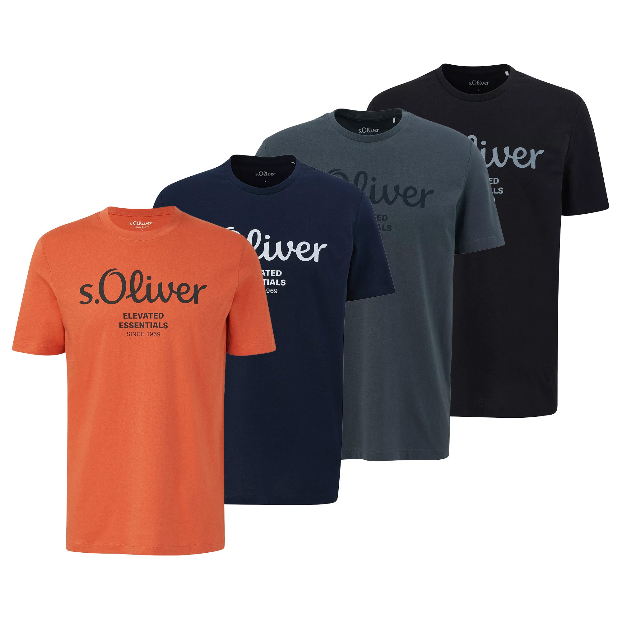 s.Oliver Herren T-Shirt, 4er Pack - Basic, Logoprint, Rundhals, Baumwolle