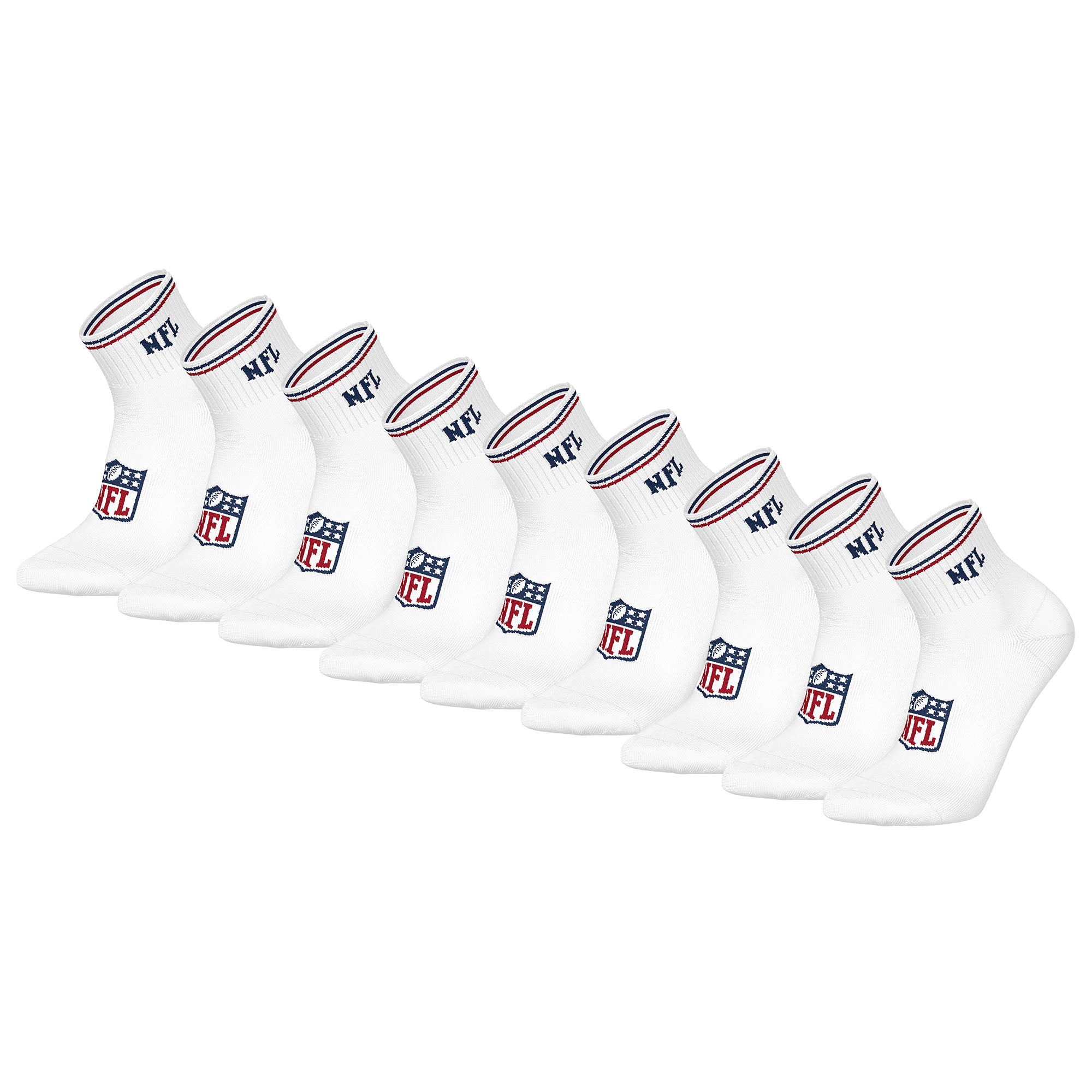 NFL Unisex Quarter Socks, 9-Pack – NFL Shield 9Pack Quarter Socks, Logo, Stripes, Cotton Blend