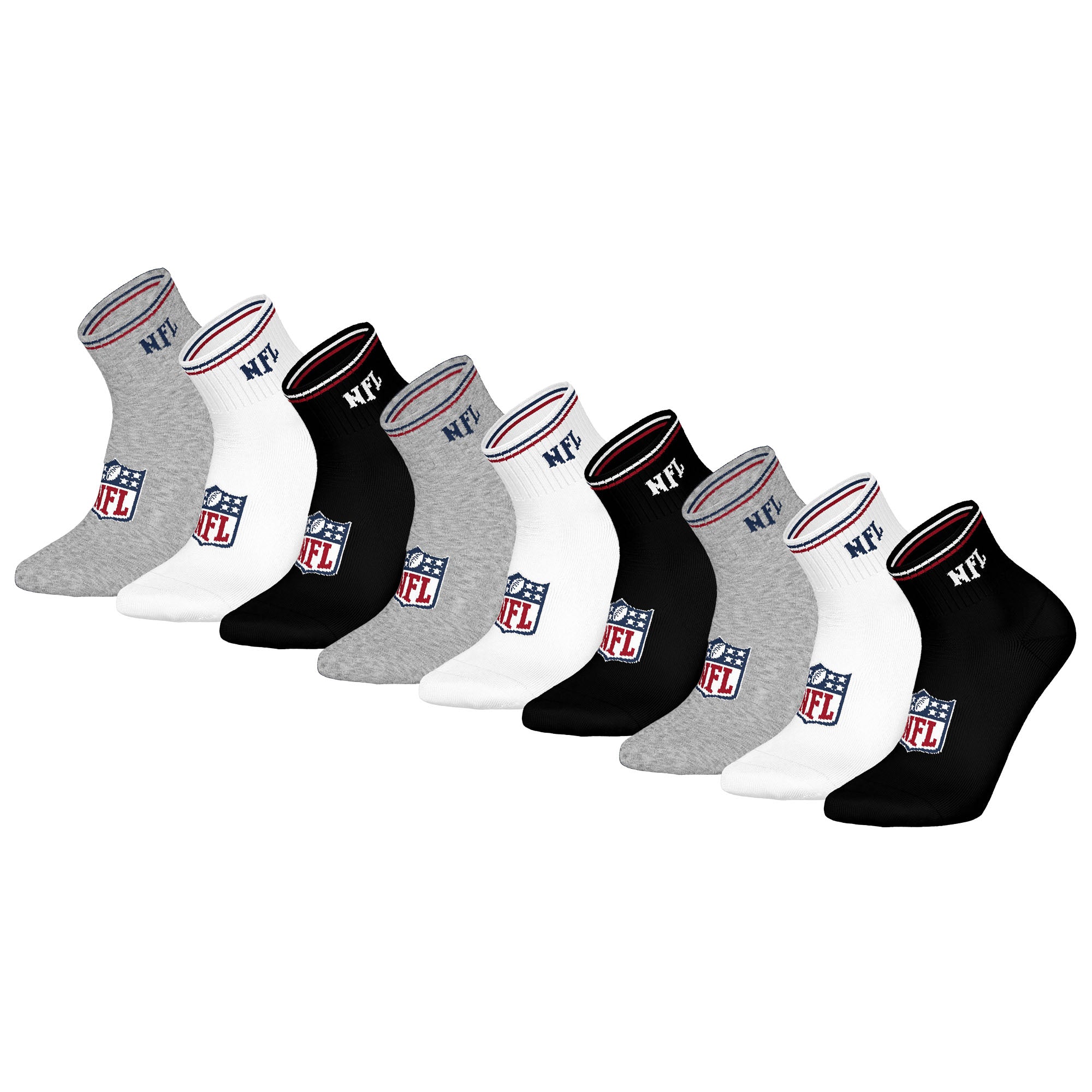 NFL Unisex Quarter-Socken, 9er Pack - NFL Shield 9Pack Quarter Socks, Logo, Streifen, Baumwollmischung