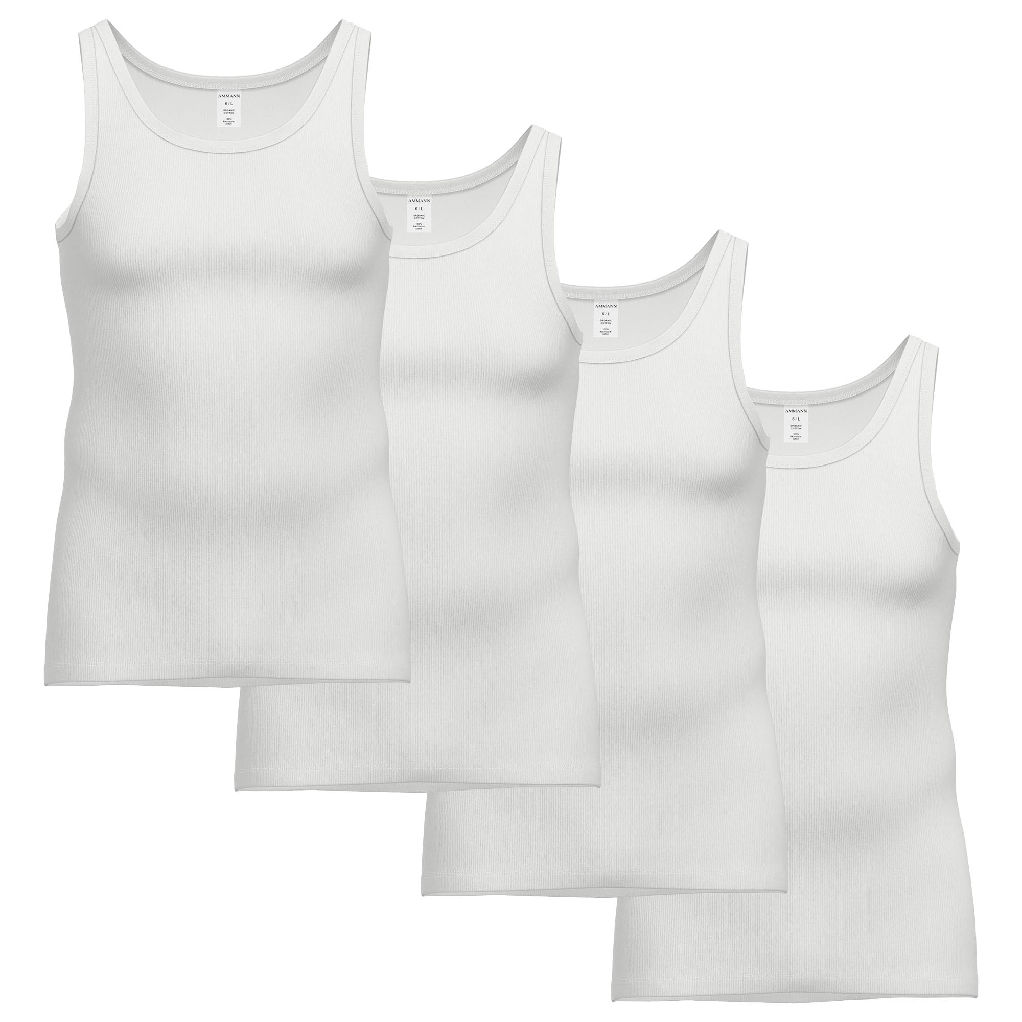 AMMANN Herren Unterhemden, 4er Pack - Viererpack, Doppelripp, Verlängerter Rücken, Baumwolle