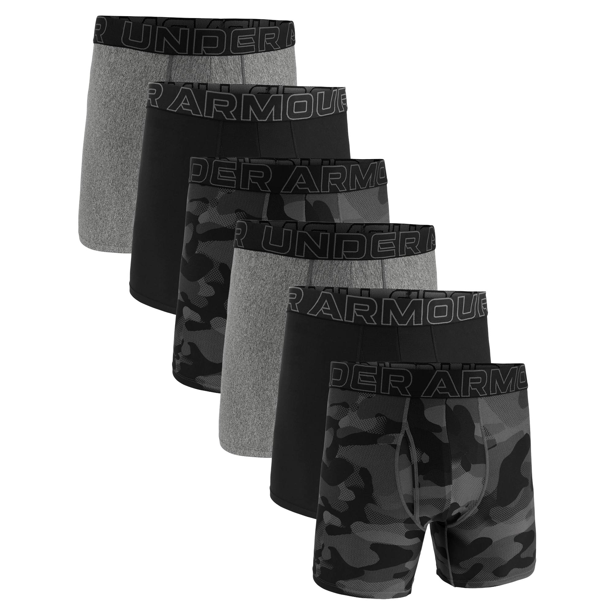 UNDER ARMOUR Men's Boxer Shorts, 6-Pack - Performance Tech Boxer Briefs - Novelty 6 in, Camouflage, Stretch