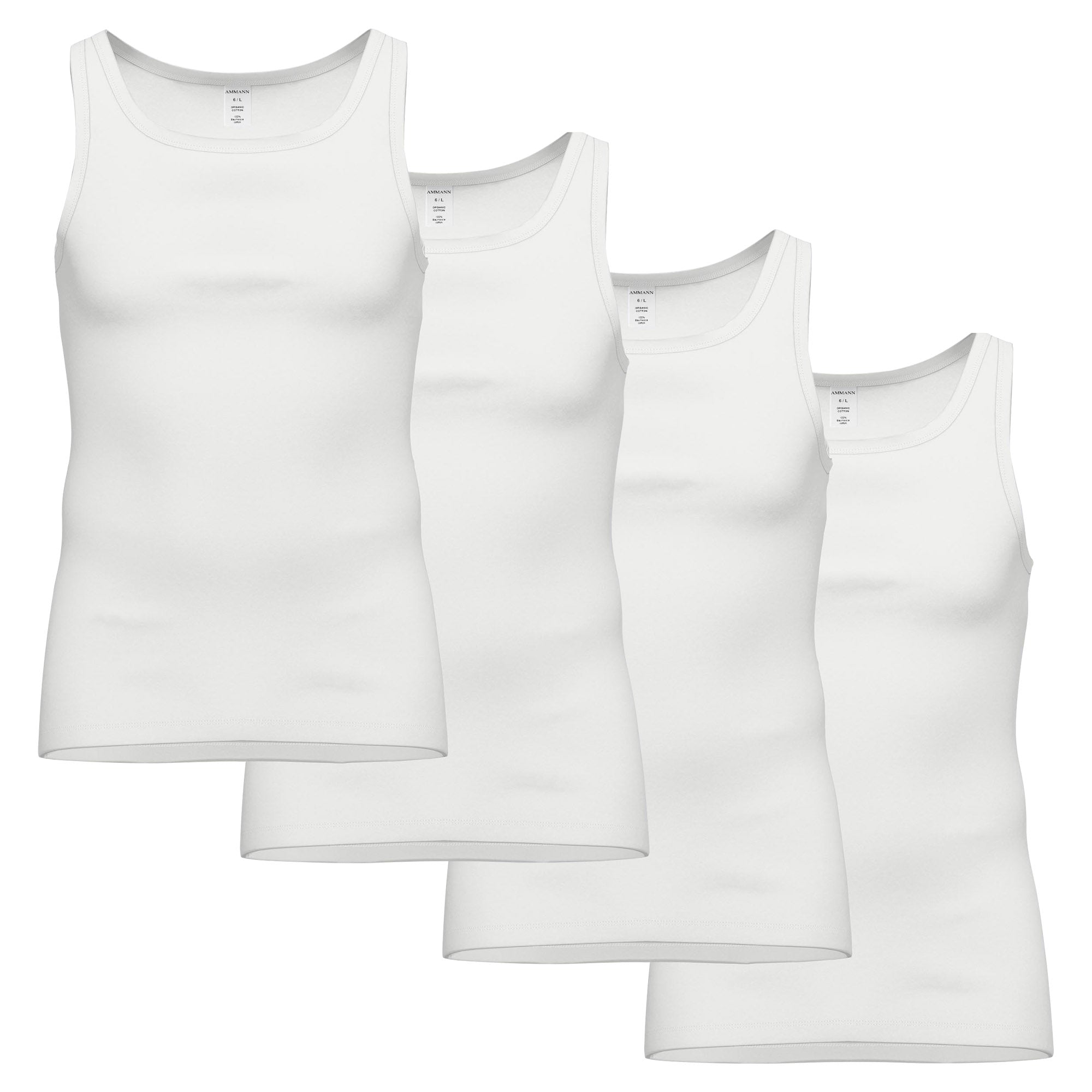 AMMANN Herren Unterhemden, 4er Pack - Feinripp, Verlängerter Rücken, Baumwolle