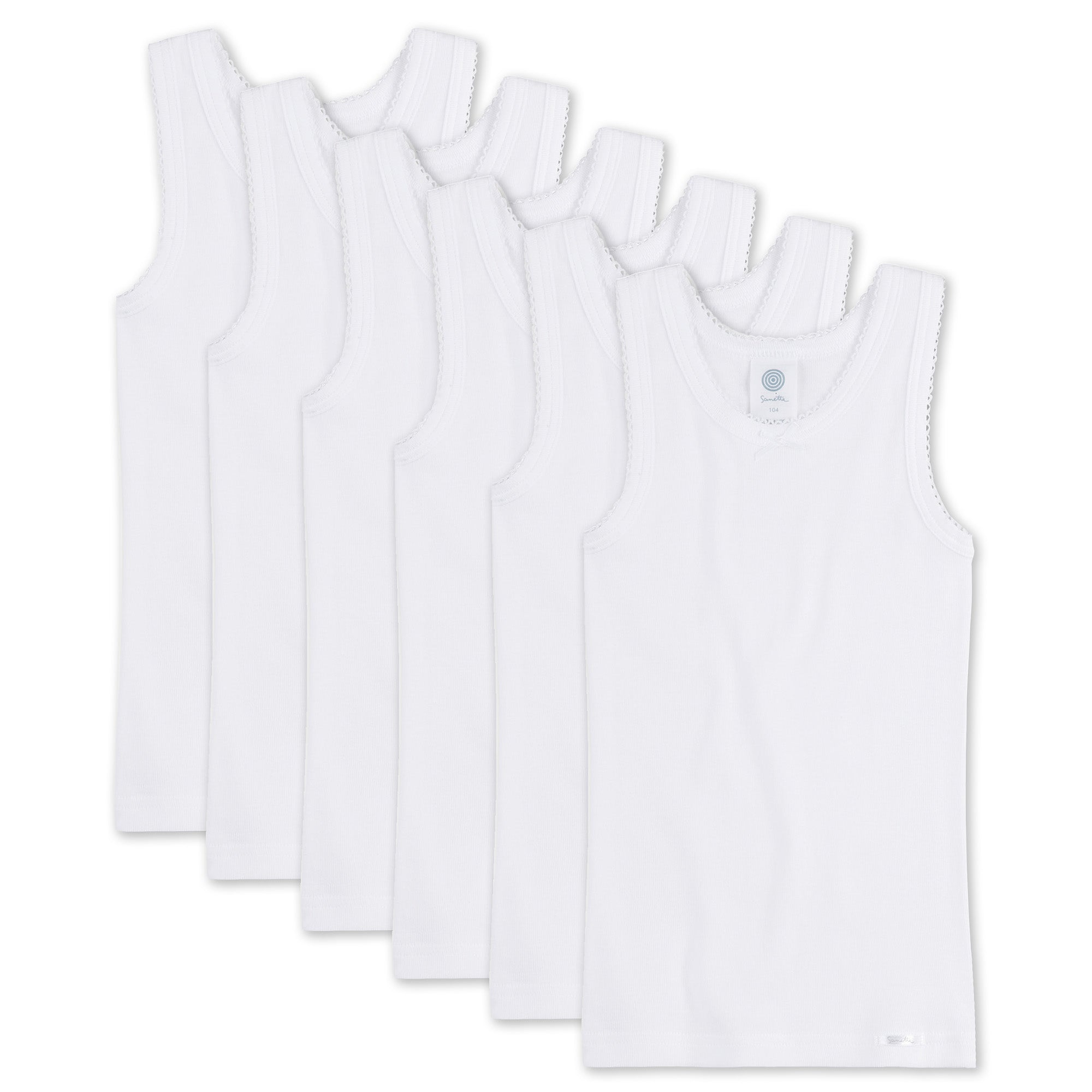 Sanetta Mädchen Unterhemd 6er Pack - Shirt o. Arme, Top, Organic Cotton, einfarbig