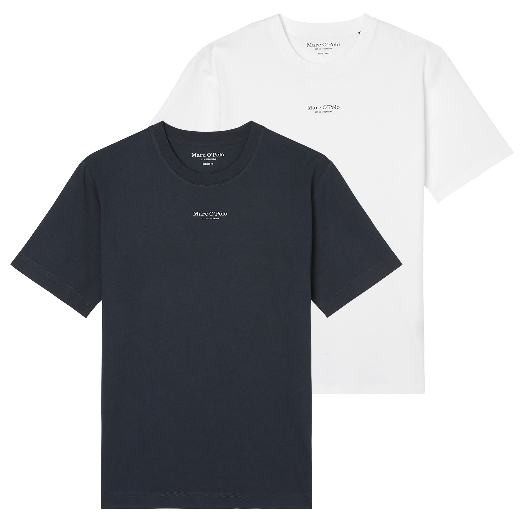 Marc O'Polo Men's T-shirt, 2-pack – Medium logo, regular fit, cotton, logo print, plain