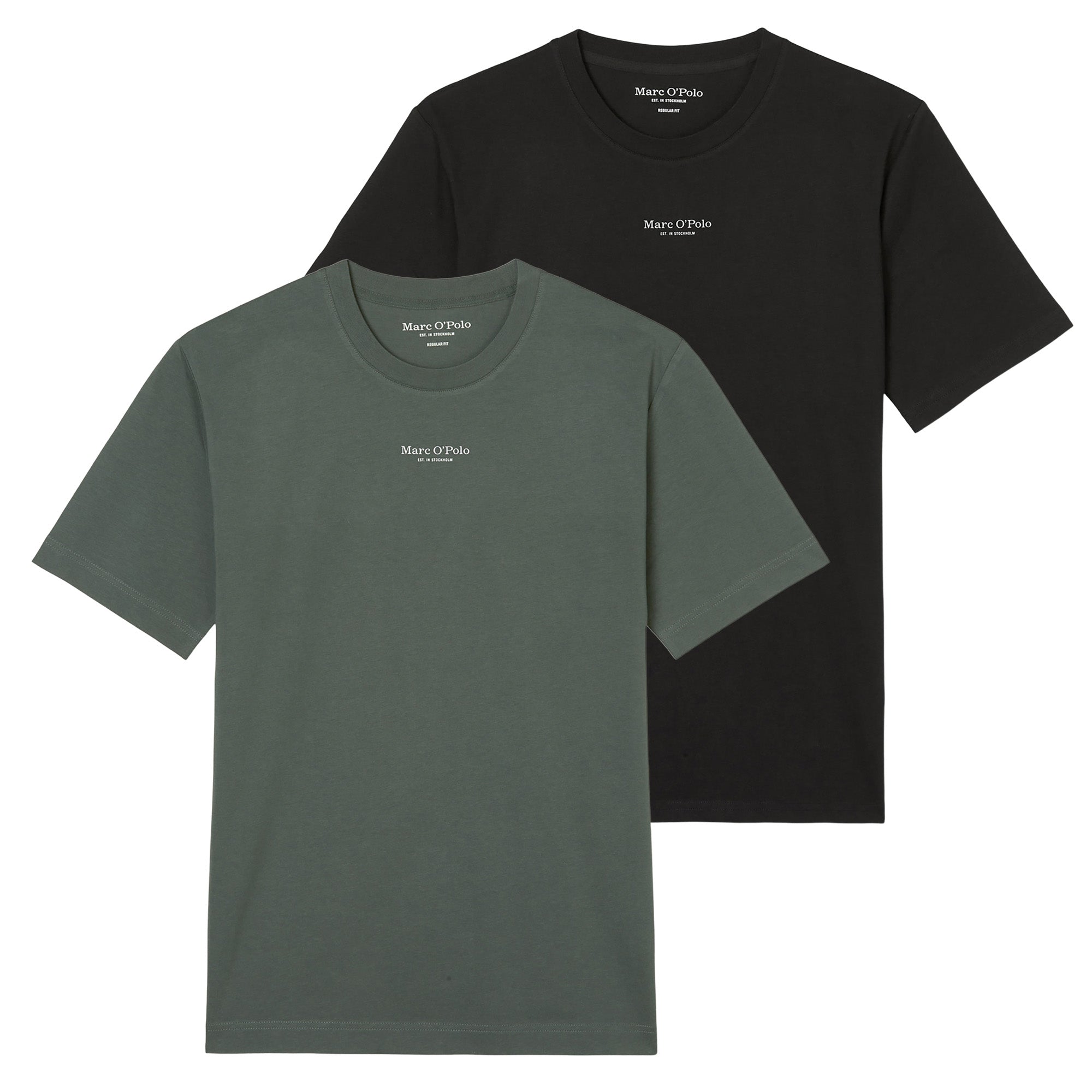 Marc O'Polo Herren T-Shirt, 2er Pack - Medium-Logo, Regular Fit, Baumwolle, Logoprint, uni