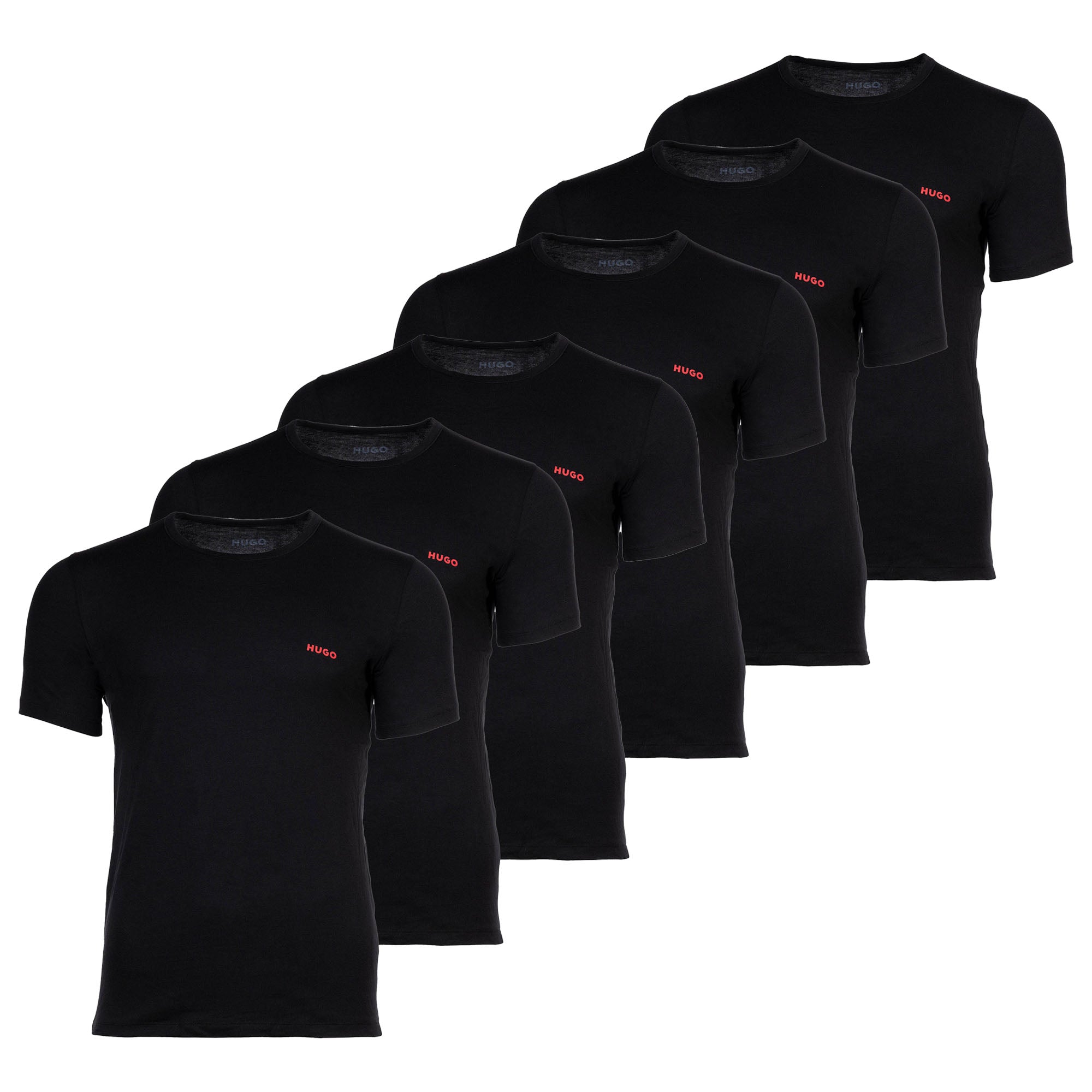 HUGO Herren T-Shirt, 6er Pack - Rundhals, Kurzarm, Logo, Baumwolle, uni