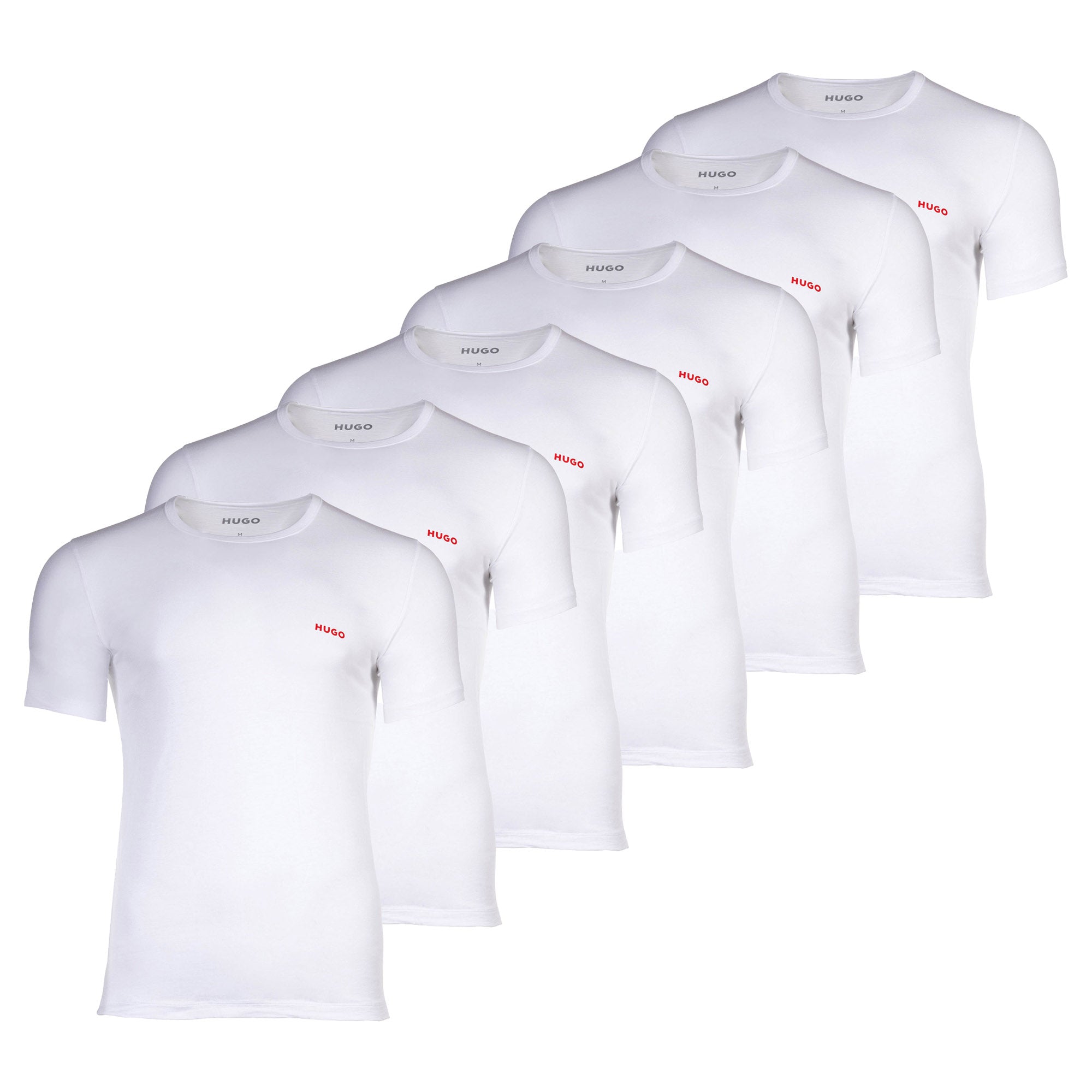 HUGO Herren T-Shirt, 6er Pack - Rundhals, Kurzarm, Logo, Baumwolle, uni