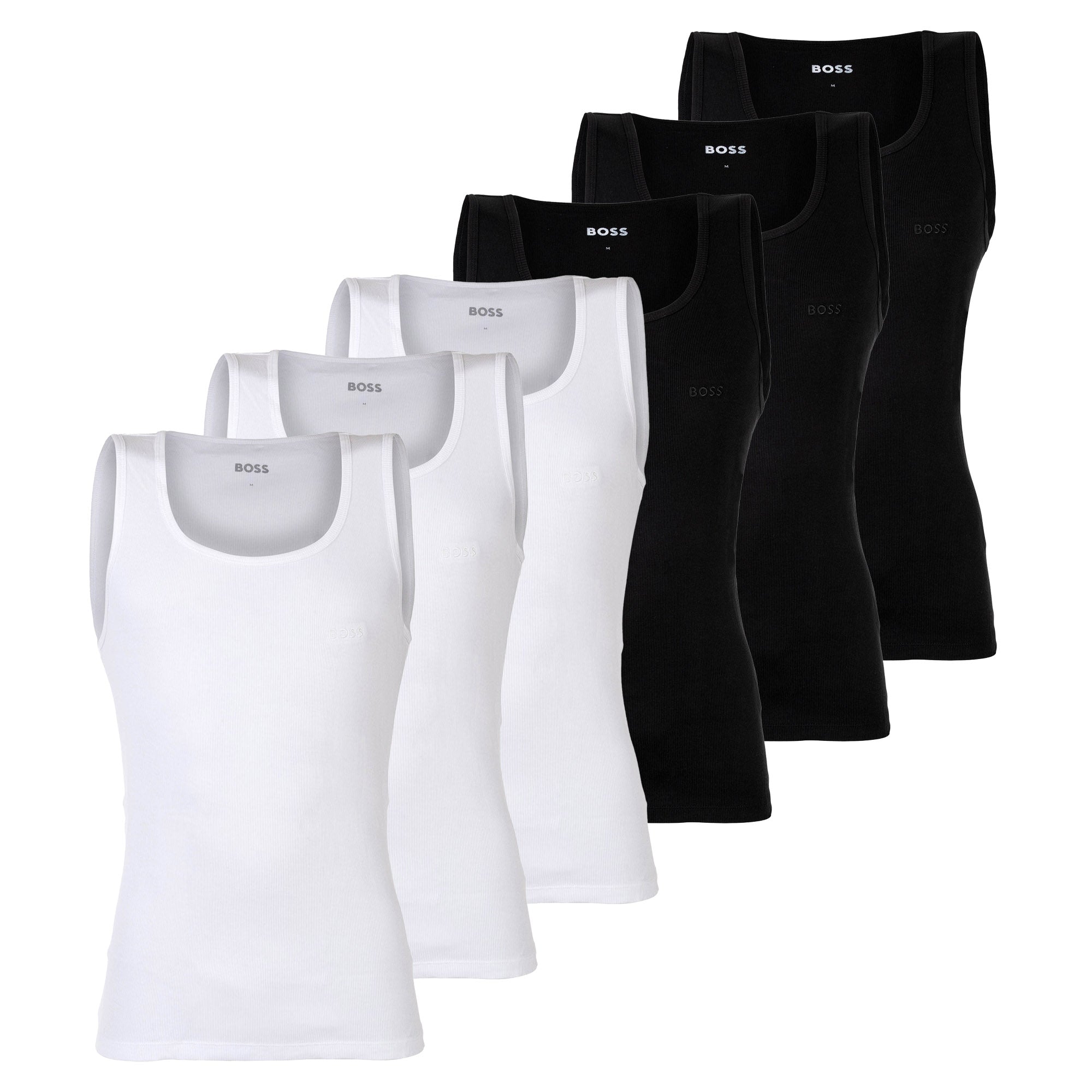 BOSS Herren Unterhemden, 6er Pack, gerippt - Tank Top RibClassic, Rundhals, Baumwolle