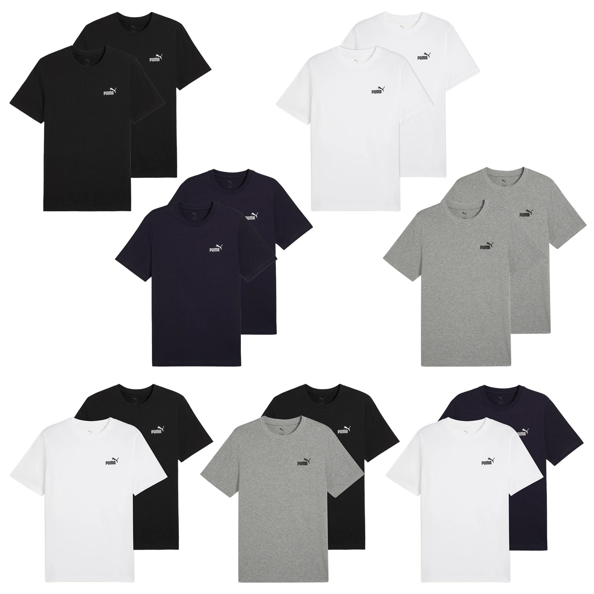 PUMA Men's T-Shirt Pack of 2 - ESS Small No. 1 Logo Tee , round neck, short sleeve, uni