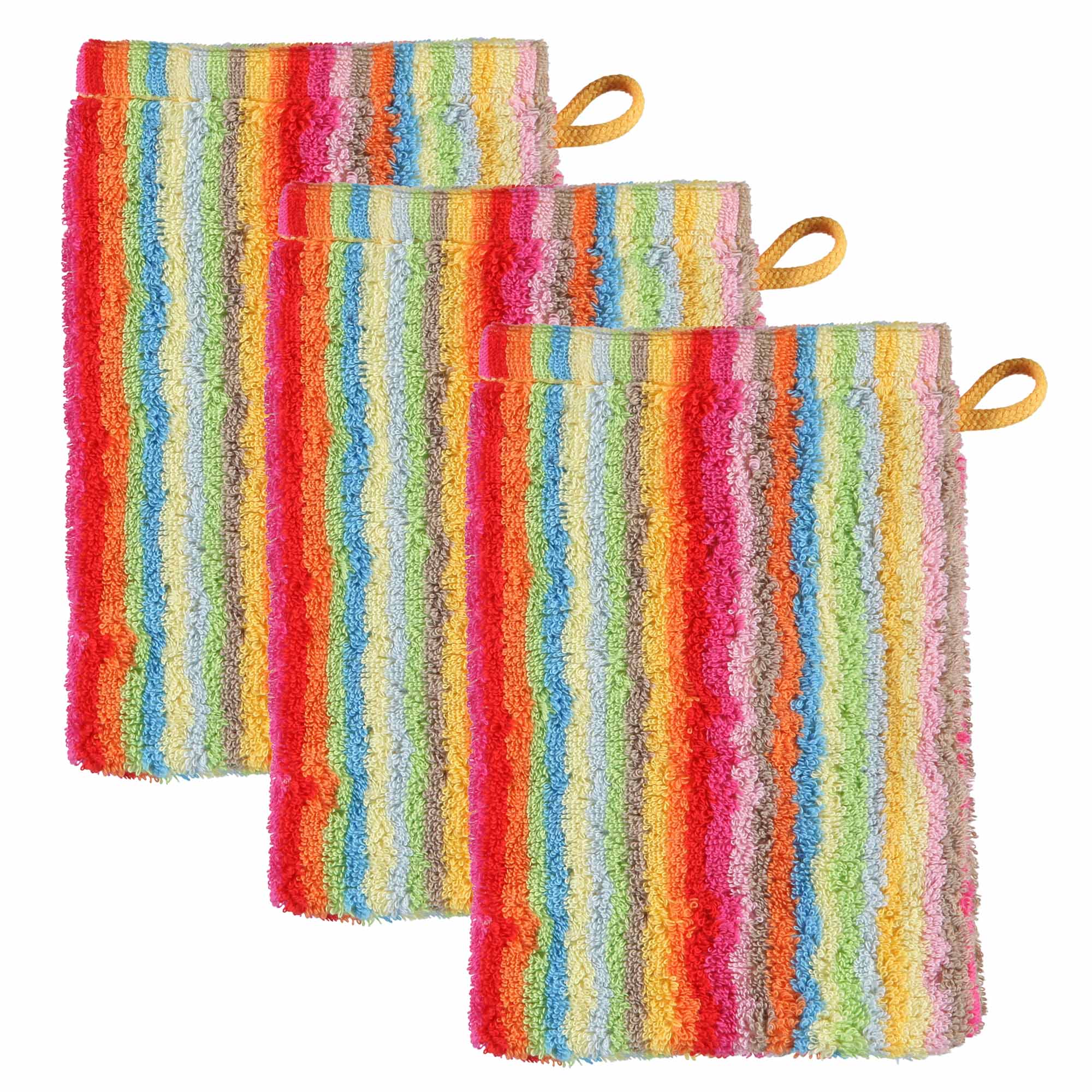 CAWÖ Waschhandschuh, 3er Pack - C Life Style multicolor, Waschlappen, gestreift, Walkfrottier