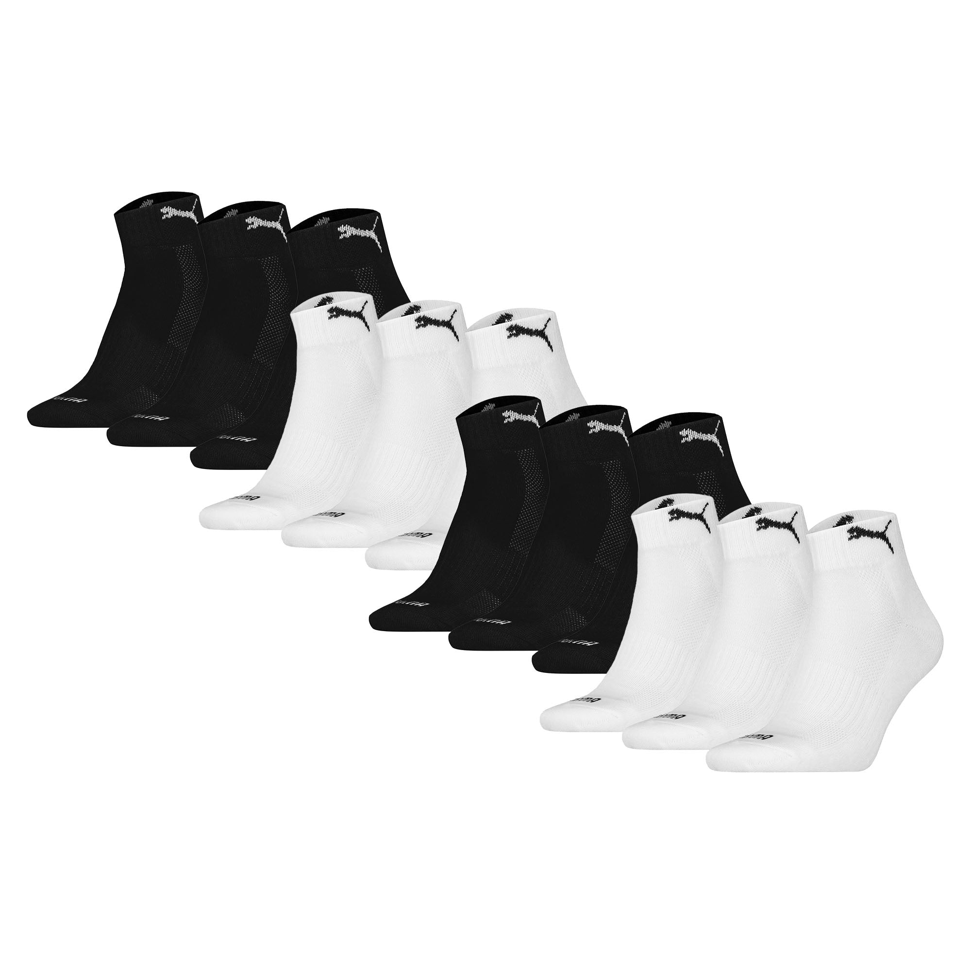 PUMA Unisex Quartersocken, 12er Pack - Cushioned Quarter 12P, Logo, einfarbig