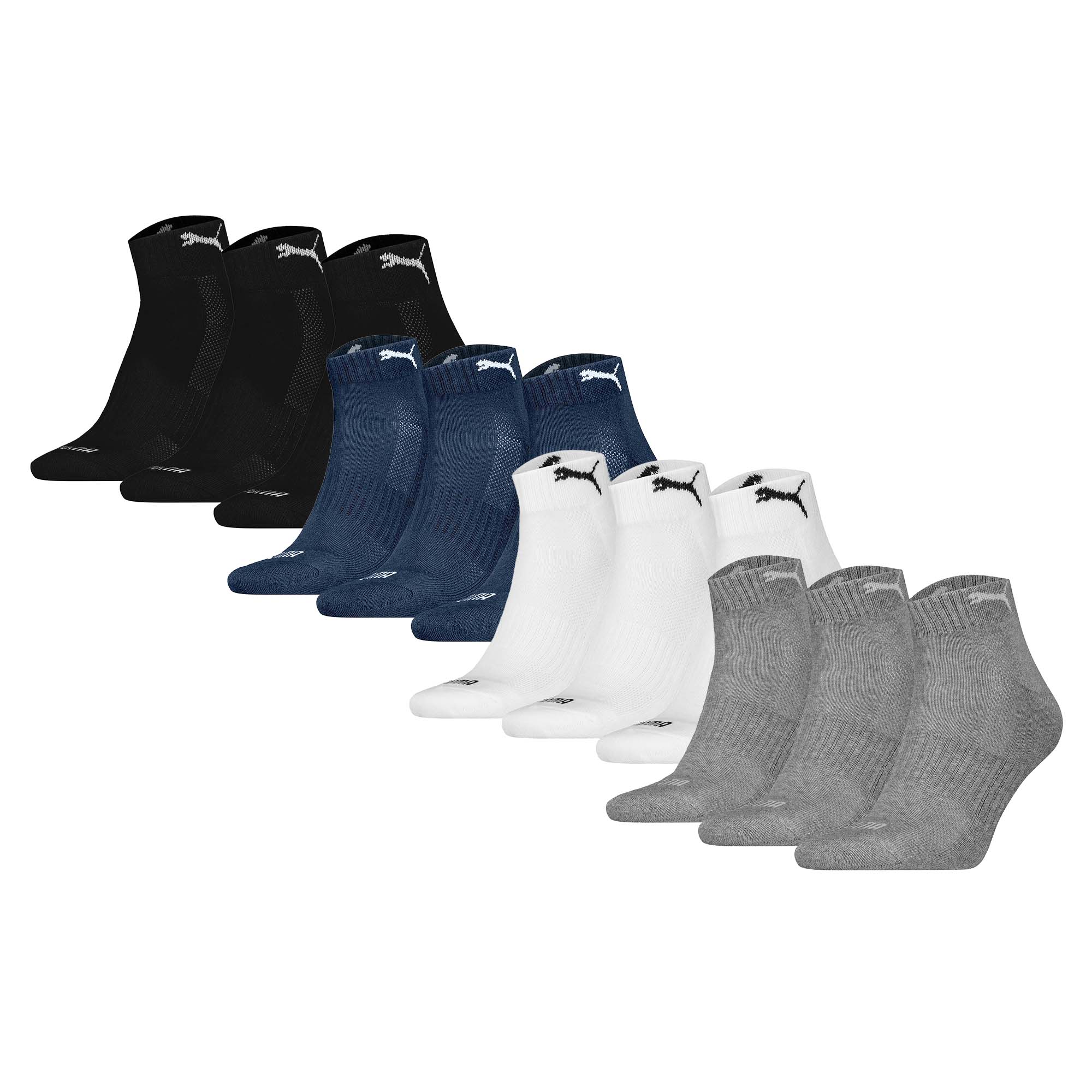 PUMA Unisex Quartersocken, 12er Pack - Cushioned Quarter 12P, Logo, einfarbig