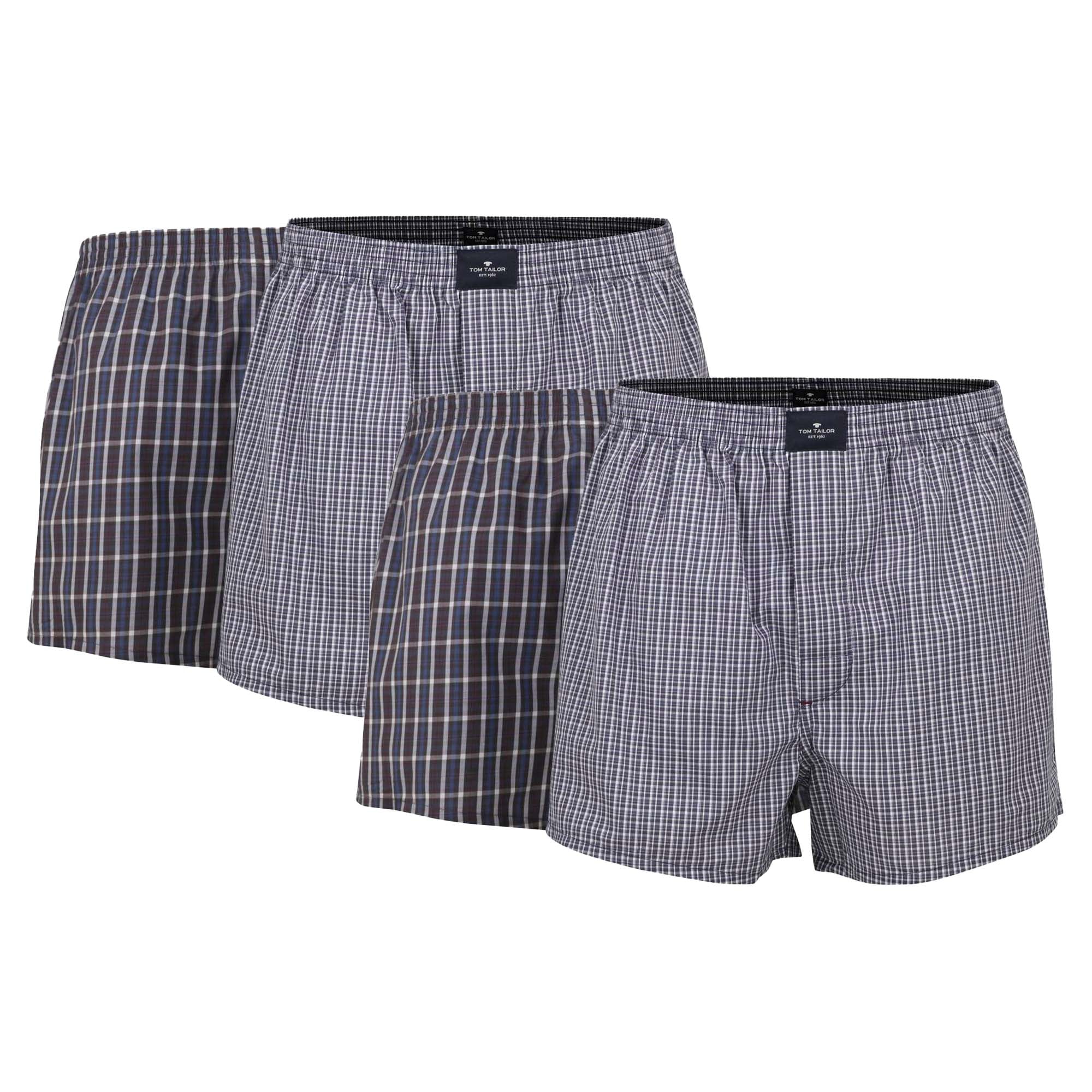 TOM TAILOR Herren Boxershorts, 4er Pack - Web-Shorts, Baumwolle, Poplin, kariert