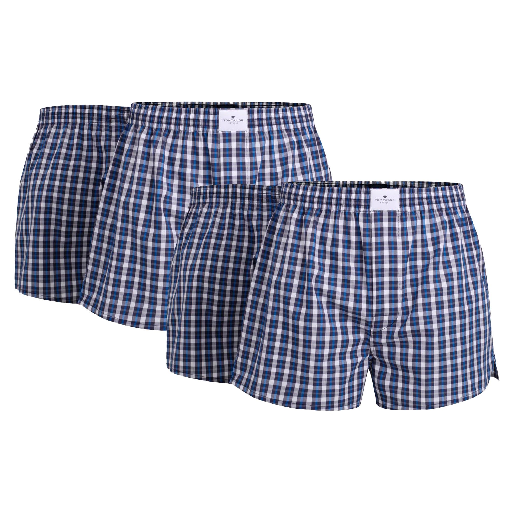 TOM TAILOR Herren Boxershorts, 4er Pack - Web-Shorts, Baumwolle, Poplin, kariert