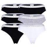 LACOSTE Damen Strings, 6er Pack - Thong, Unterwäsche, Cotton Stretch, Logobund, einfarbig