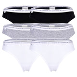 LACOSTE Damen Strings, 6er Pack - Thong, Unterwäsche, Cotton Stretch, Logobund, einfarbig