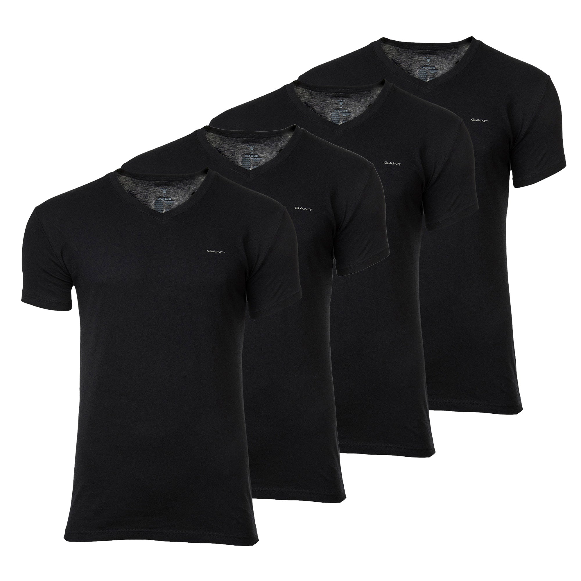 GANT Herren T-Shirt, 4er Pack - V-NECK T-SHIRT 4-PACK, V-Ausschnitt, kurzarm, Cotton