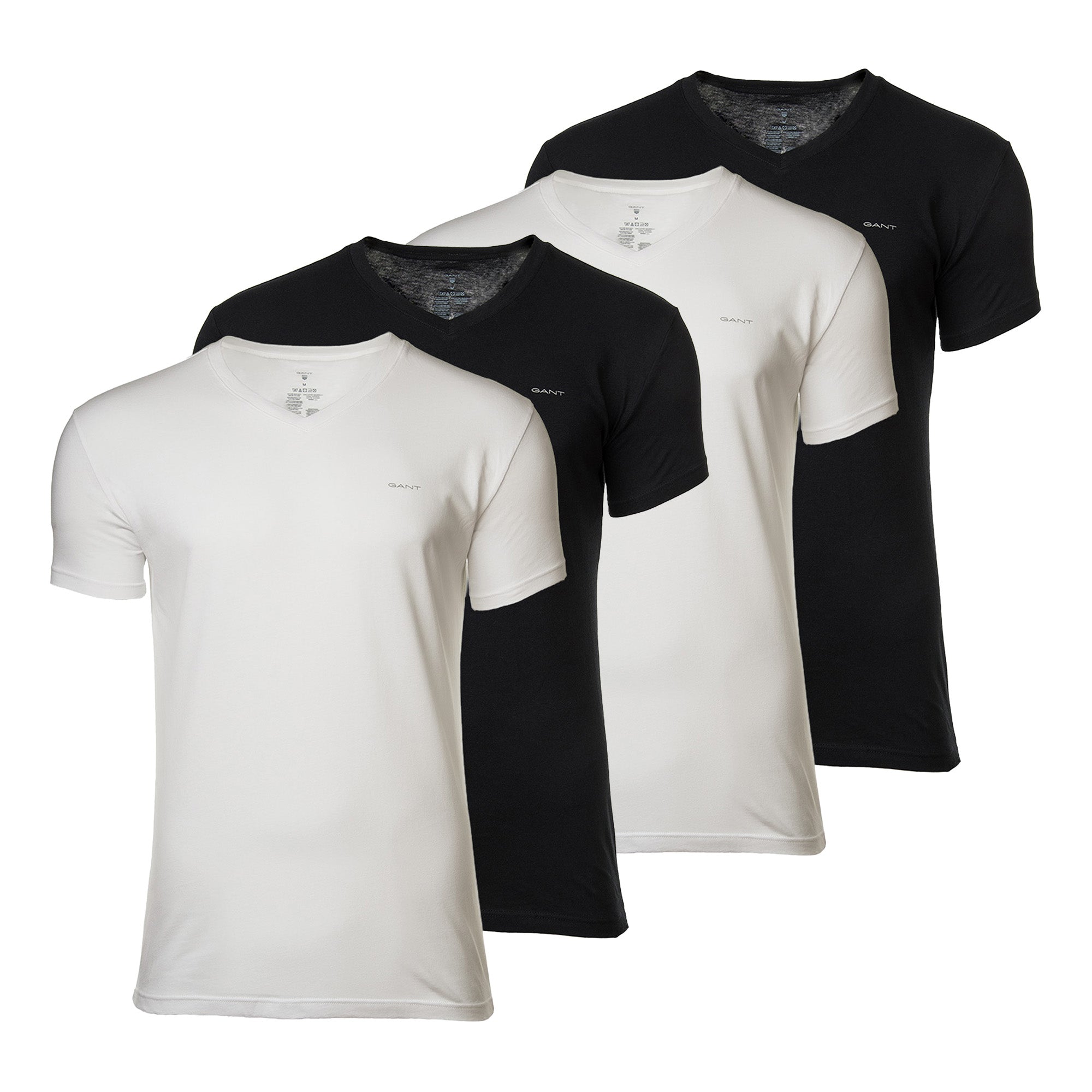 GANT Herren T-Shirt, 4er Pack - V-NECK T-SHIRT 4-PACK, V-Ausschnitt, kurzarm, Cotton