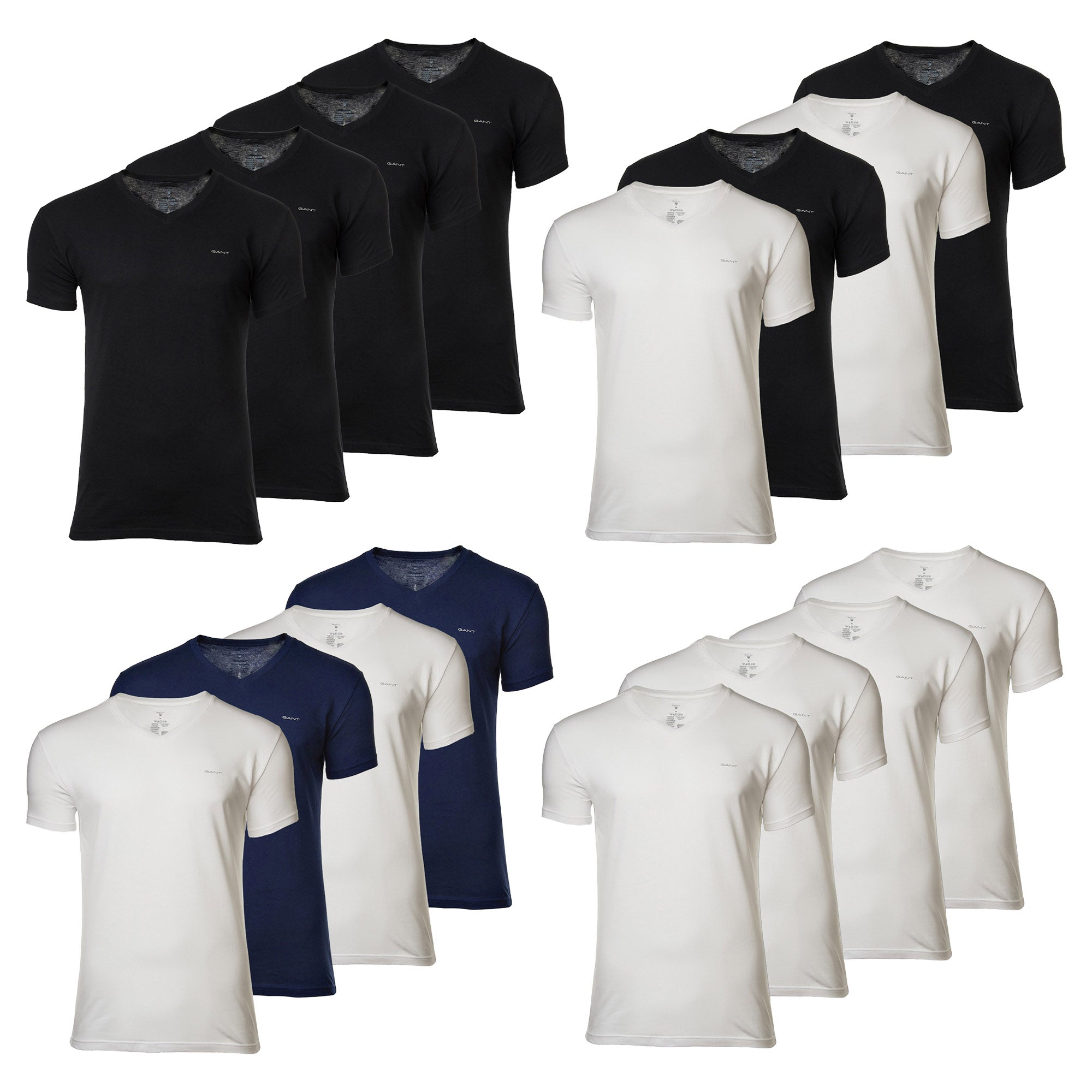 GANT Herren T-Shirt, 4er Pack - V-NECK T-SHIRT 4-PACK, V-Ausschnitt, kurzarm, Cotton
