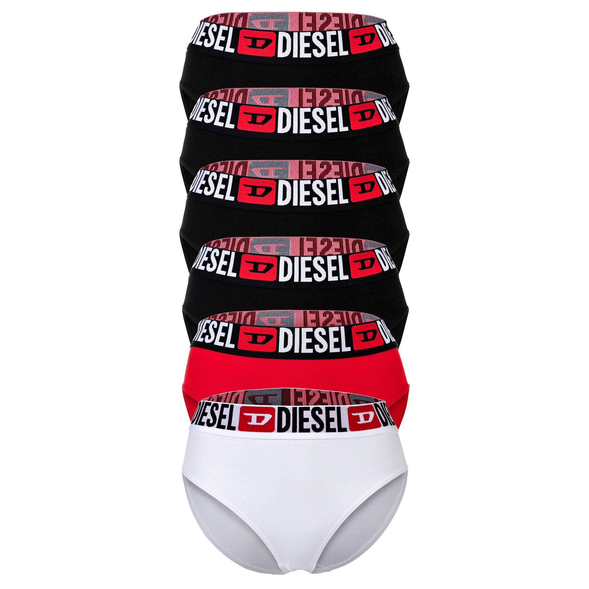 DIESEL women's high-waist briefs, 6-pack - SAM-D-CORE, cotton stretch, logo waistband