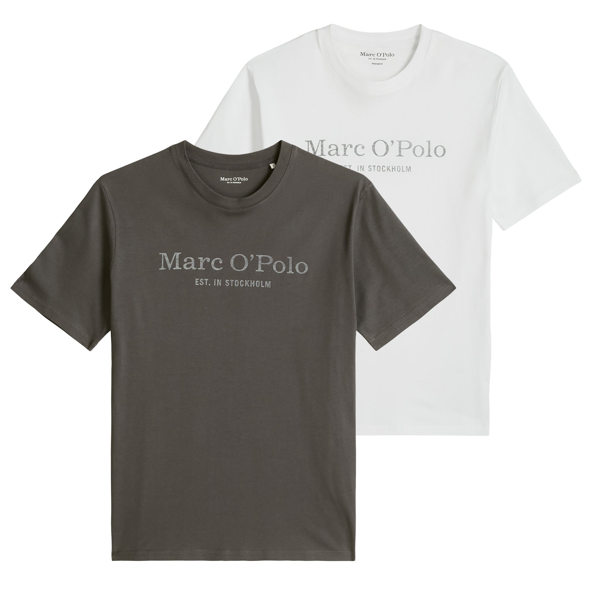 Marc O'Polo Herren T-Shirt, 2er Pack - Big-Logo, Regular Fit, Baumwolle, Logoprint, uni