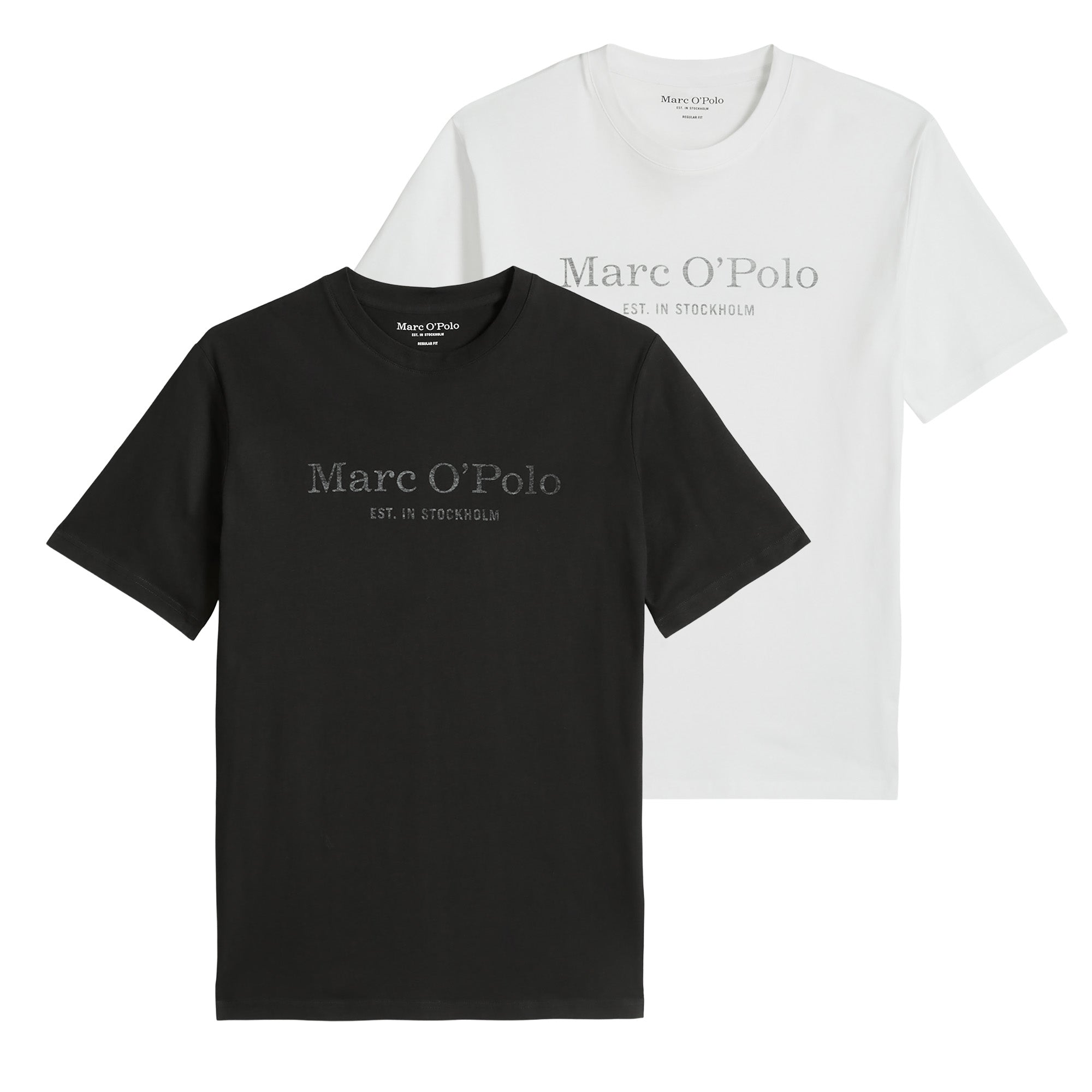 Marc O'Polo Herren T-Shirt, 2er Pack - Big-Logo, Regular Fit, Baumwolle, Logoprint, uni