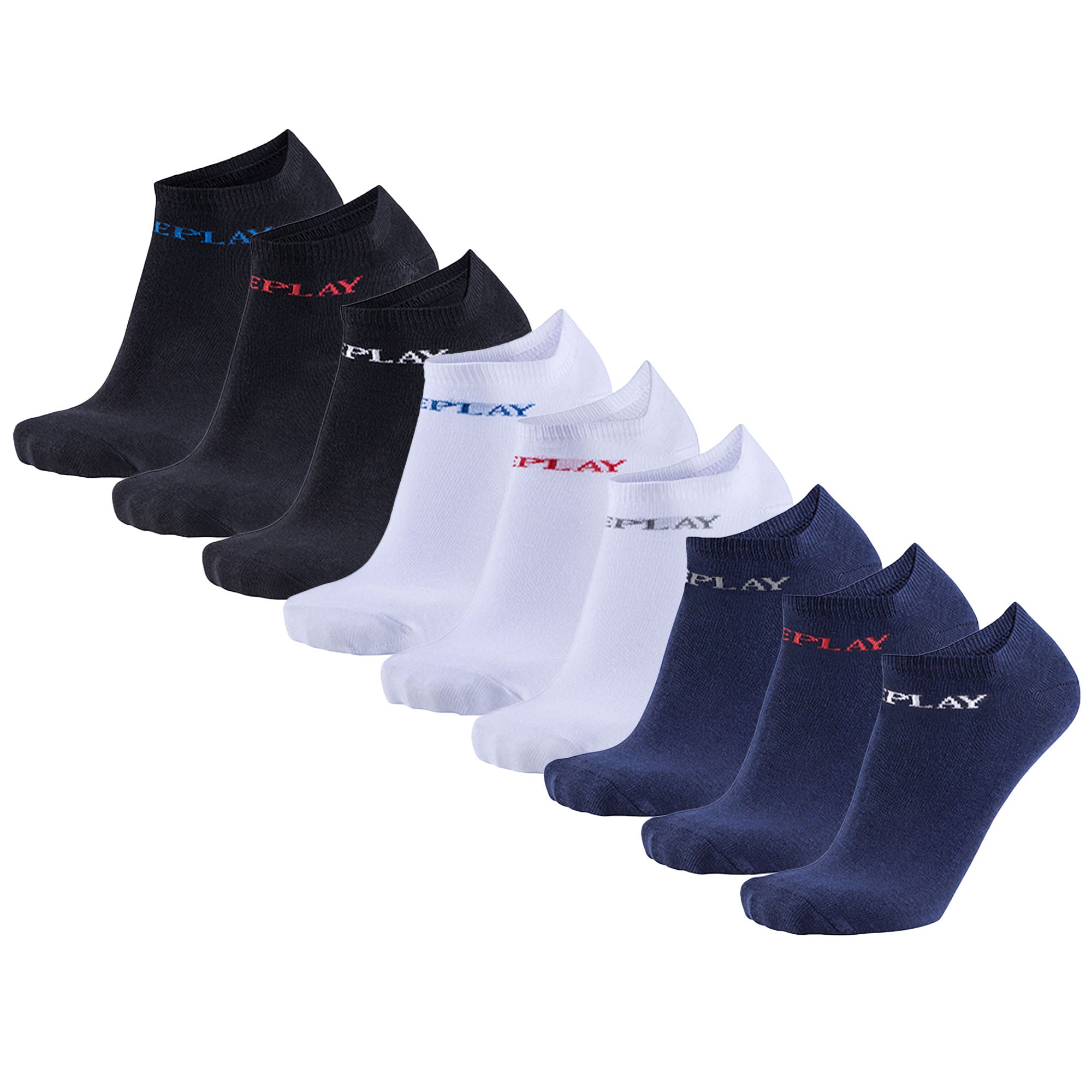 REPLAY Unisex Sneaker Socken, 9er Pack - Kurzsocken, Baumwolle, Logo, einfarbig, kurz