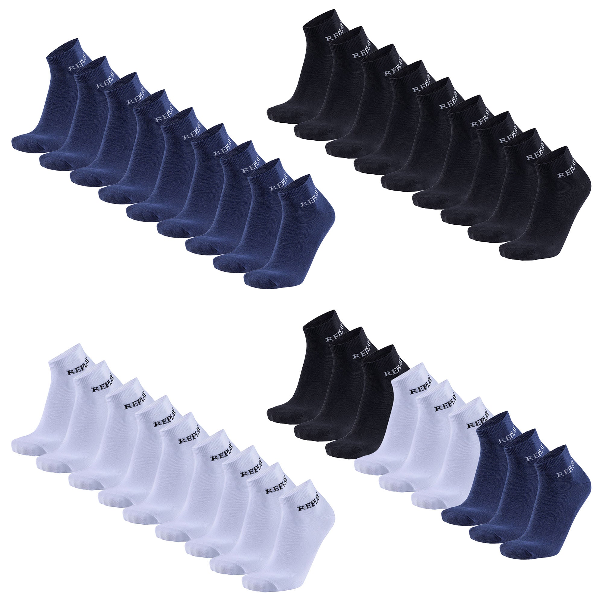 REPLAY Unisex Quarter Socken, 9er Pack - Kurzsocken, Baumwolle, Logo, einfarbig