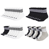 adidas Unisex Quartersocken, 9er Pack - 3-Stripes Cushioned Sportswear Mid-Cut Socks, Logo, Streifen, gepolstert