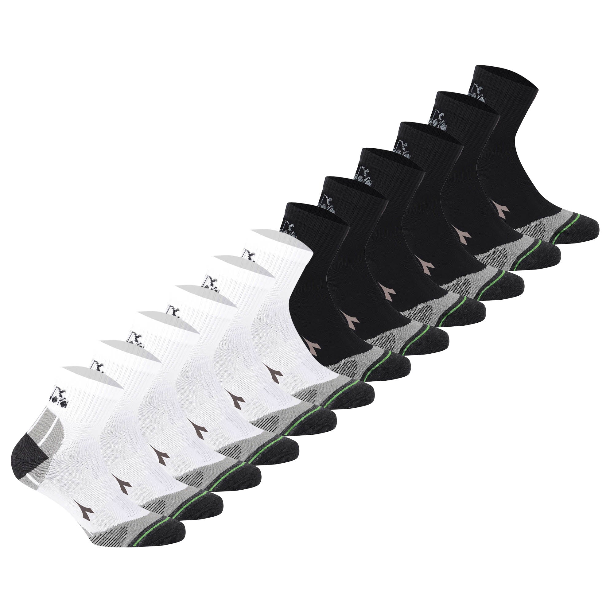 Diadora Unisex Quarter Sports Socks, 12 Pack - Socks, Logo, Pattern