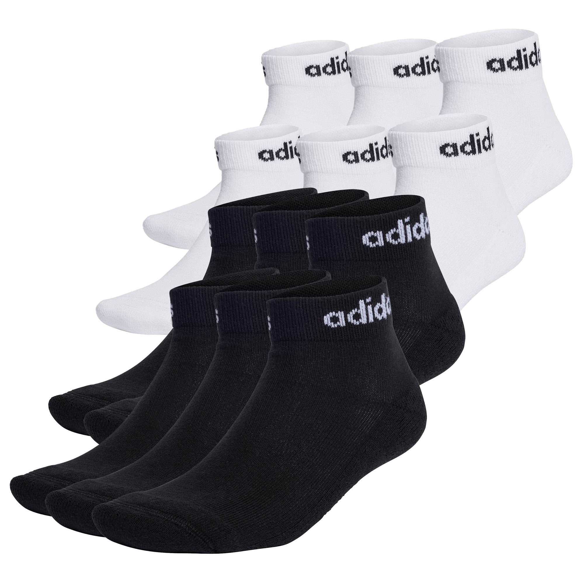 adidas Unisex Quarter Socken, 12er Pack - Linear Cushioned Ankle, Logo, gepolstert, einfarbig