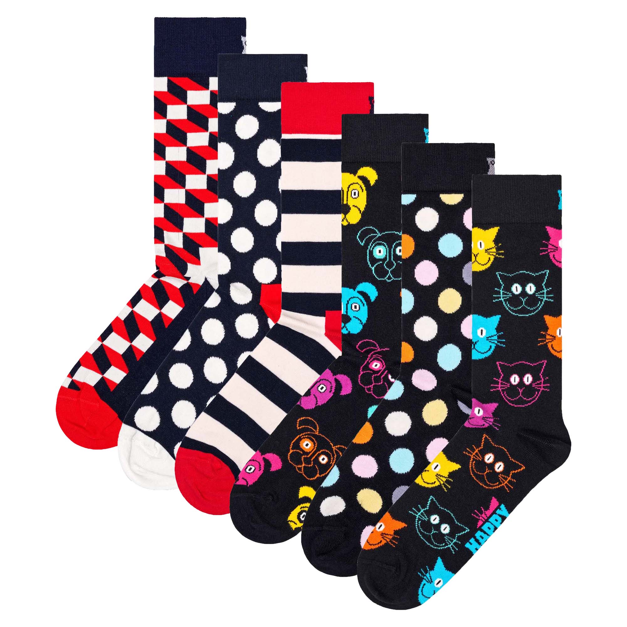 Happy Socks Unisex Socken, 6er Pack - Classic, Muster, Baumwollmischung, gemischte Farben