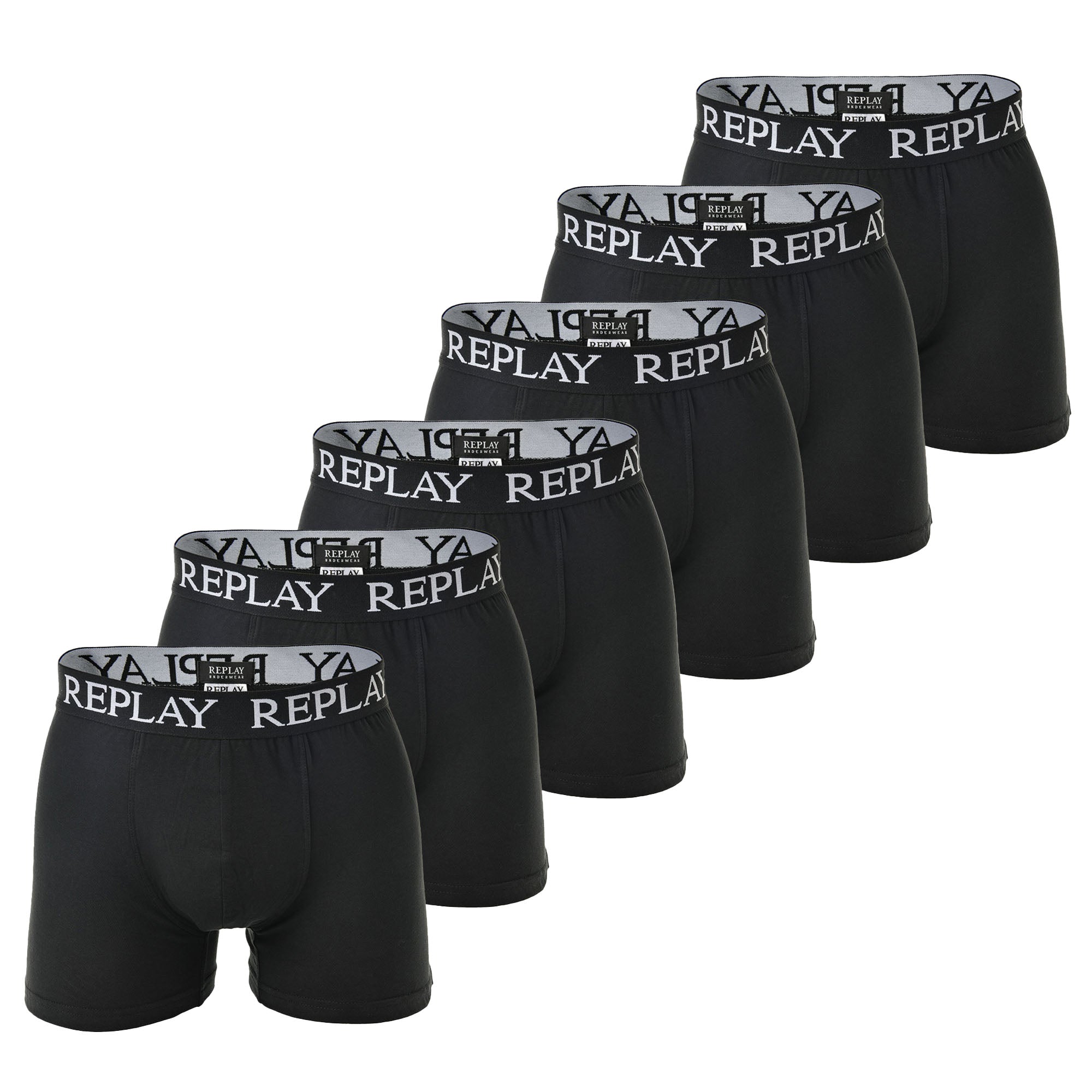 REPLAY Herren Boxershorts, 6er Pack - Unterhosen, Baumwolle, Logo, einfarbig